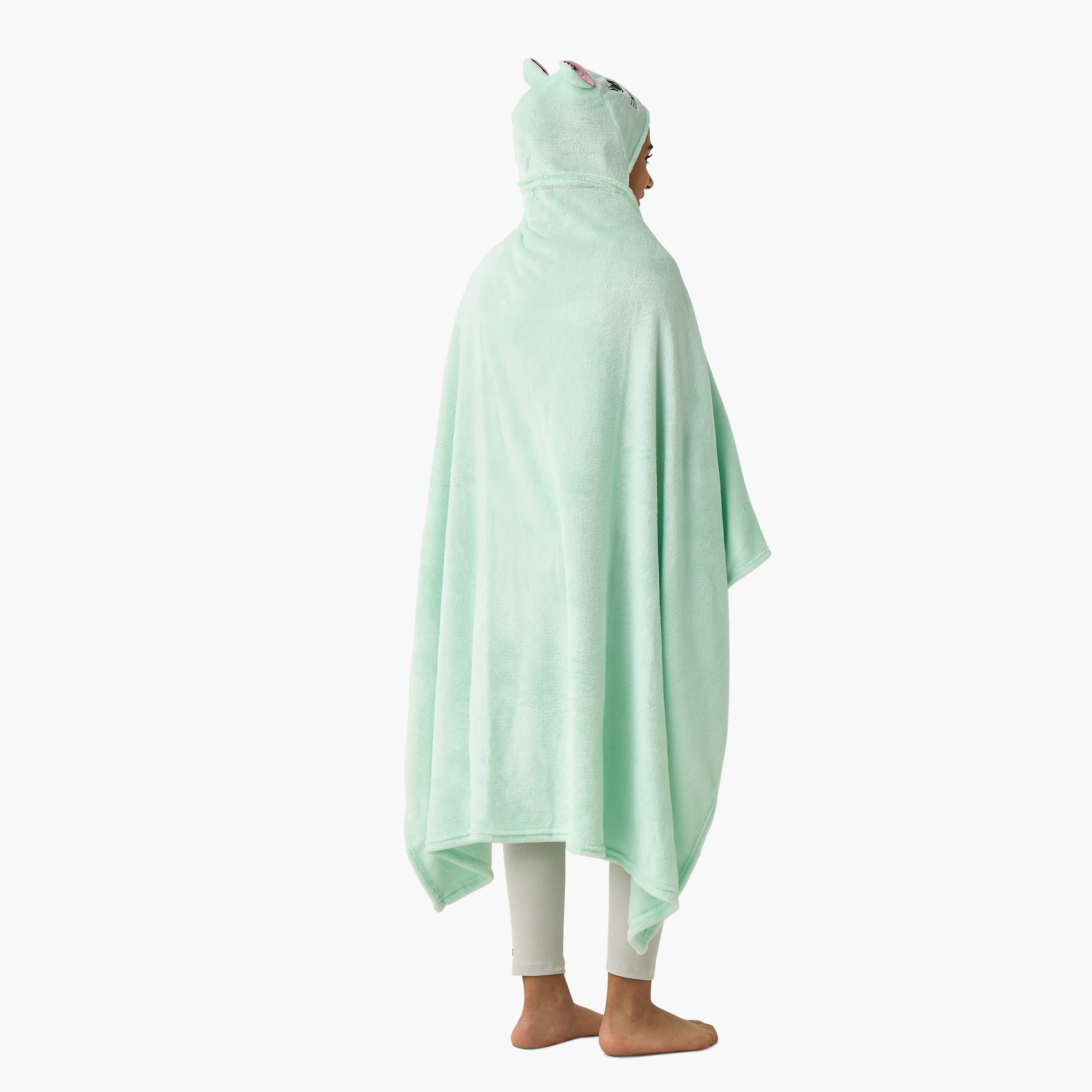 Kitty Ear Applique Hooded Blanket with Hand Pockets - 102x127 cms-girls-clothing-nightwear-image-3