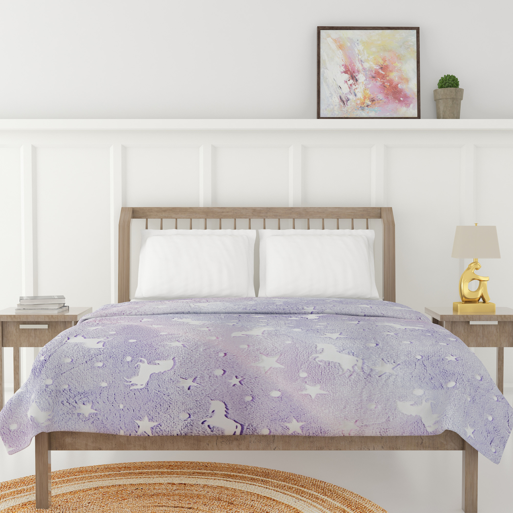 Unicorn Print Glow-In-The-Dark Blanket - 127x152 cms-household-bedding-blankets-image-1