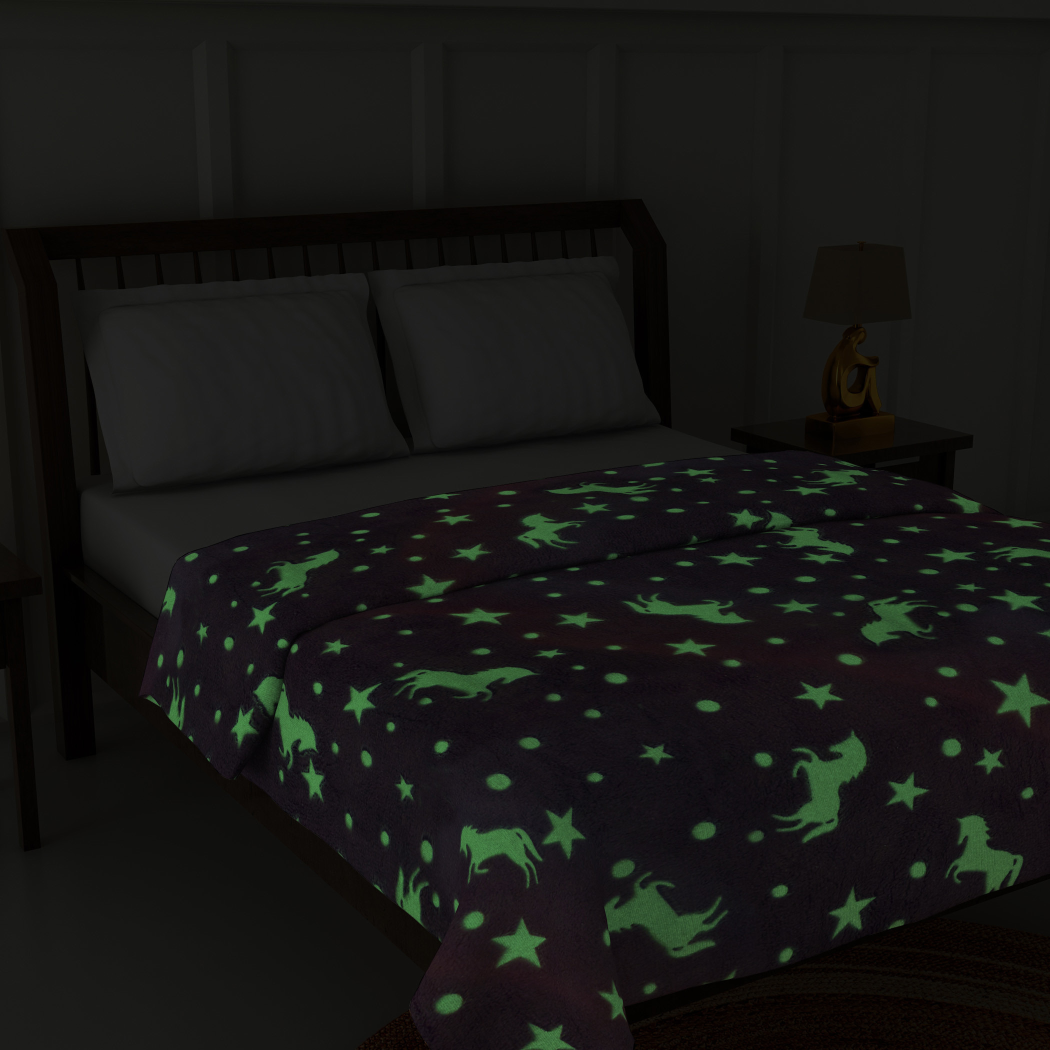 Unicorn Print Glow-In-The-Dark Blanket - 127x152 cms-household-bedding-blankets-image-4