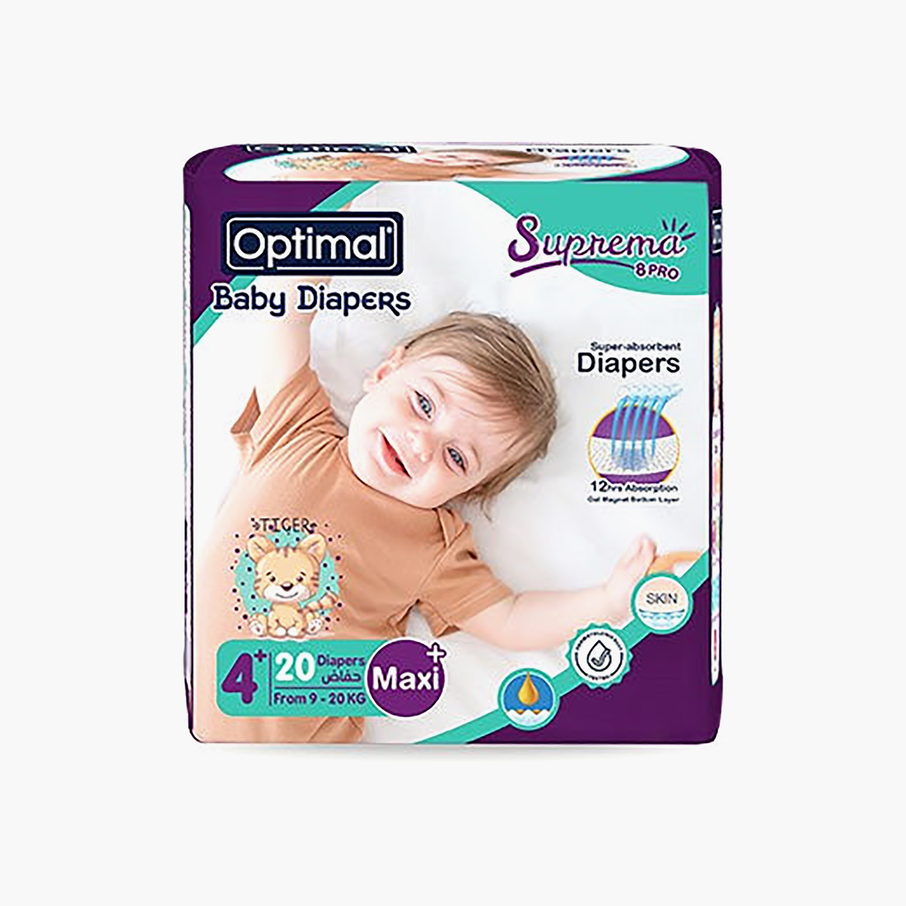 Optimal Baby Diapers Maxi Plus Diapers - Size 4+ - 9-20 Kg - 20 Pieces-baby-diapering-diapers-image-1