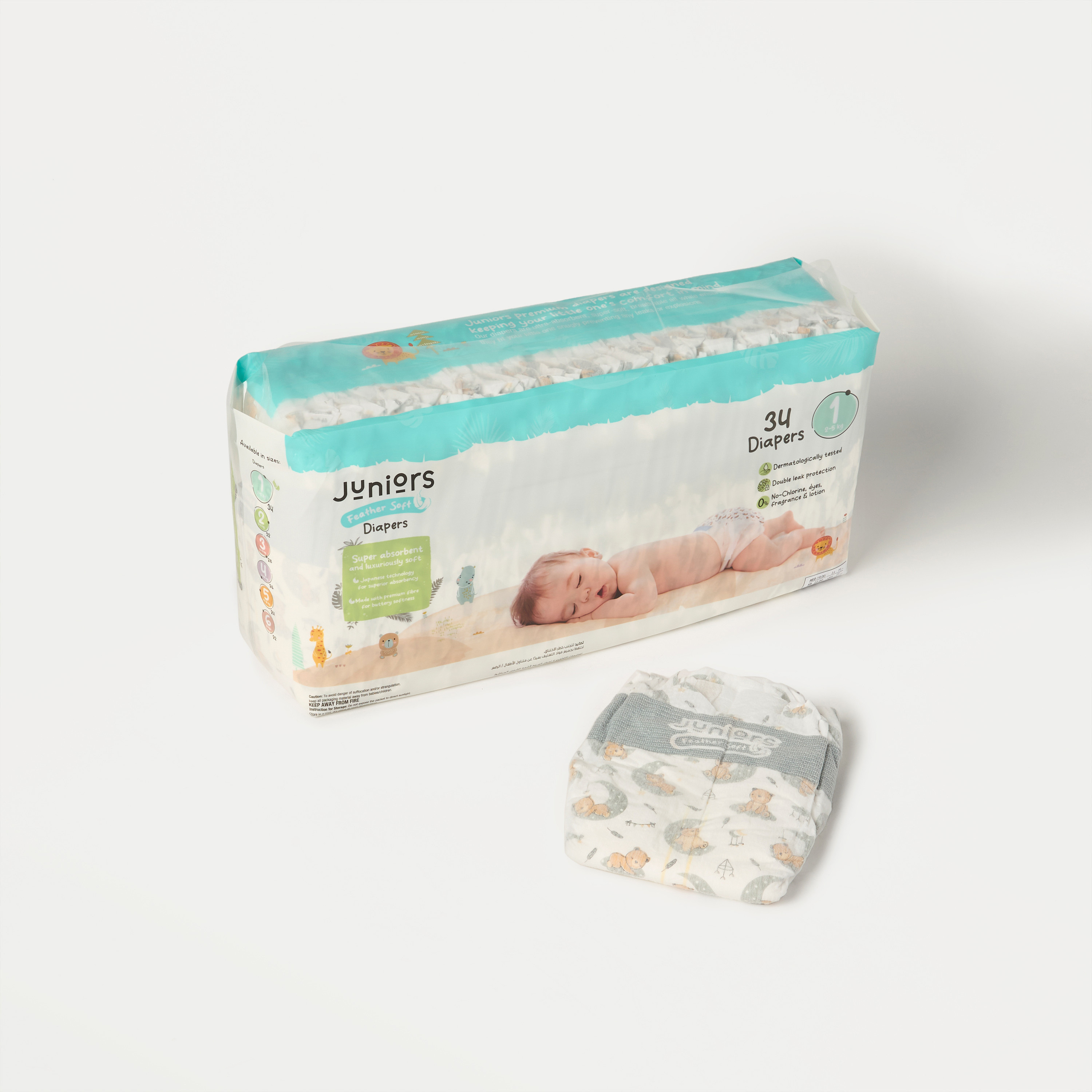 Juniors 136-Piece Tape Style Diapers Newborn Size 1 (2-5 kg) Feather Soft Mega Value Box-baby-diapering-diapers-image-2