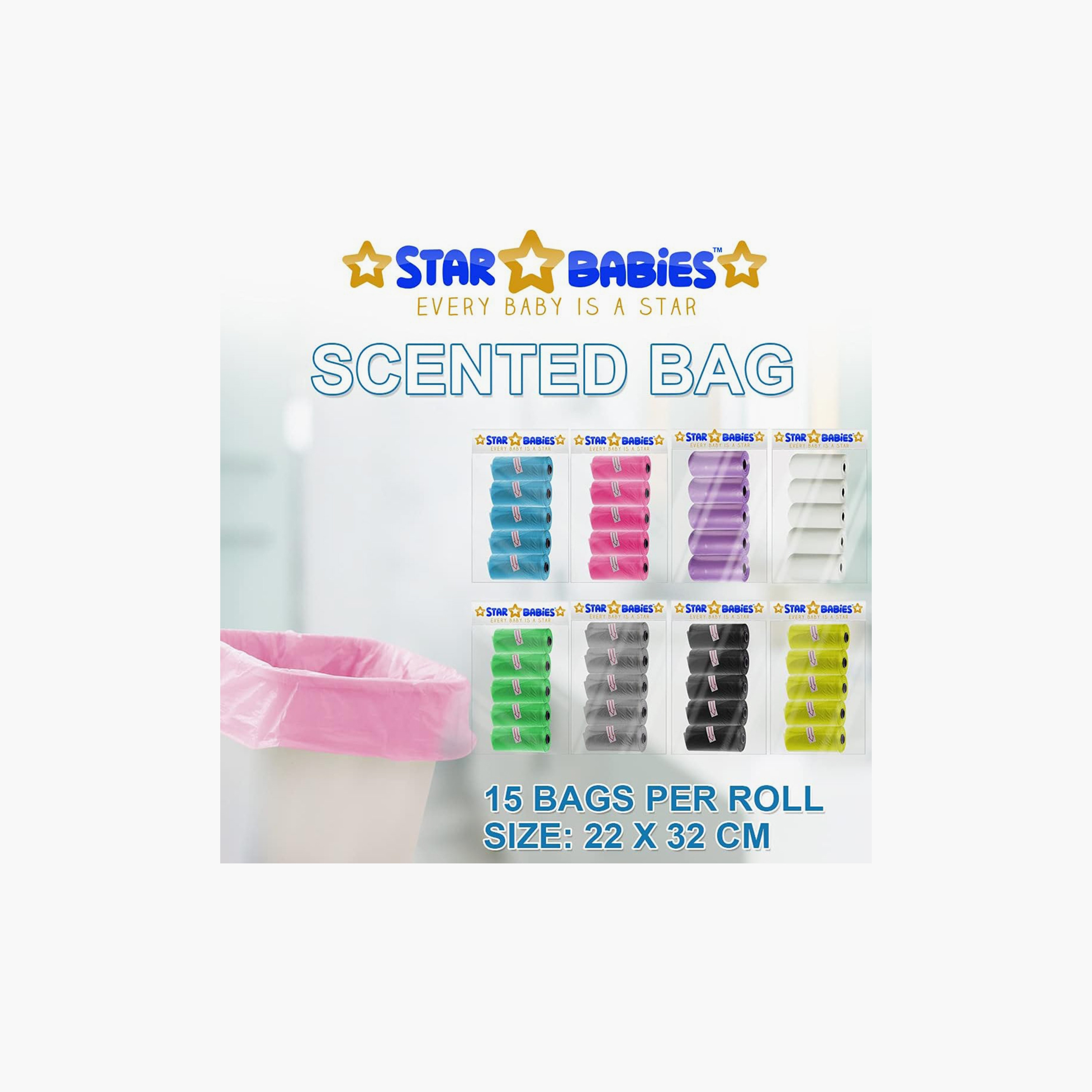 Star Babies Pack of 5 Scented Bag with Dispenser - Assorted - 75-Piece - 22 x 32 Cm-baby-diapering-binsandrefills-image-5