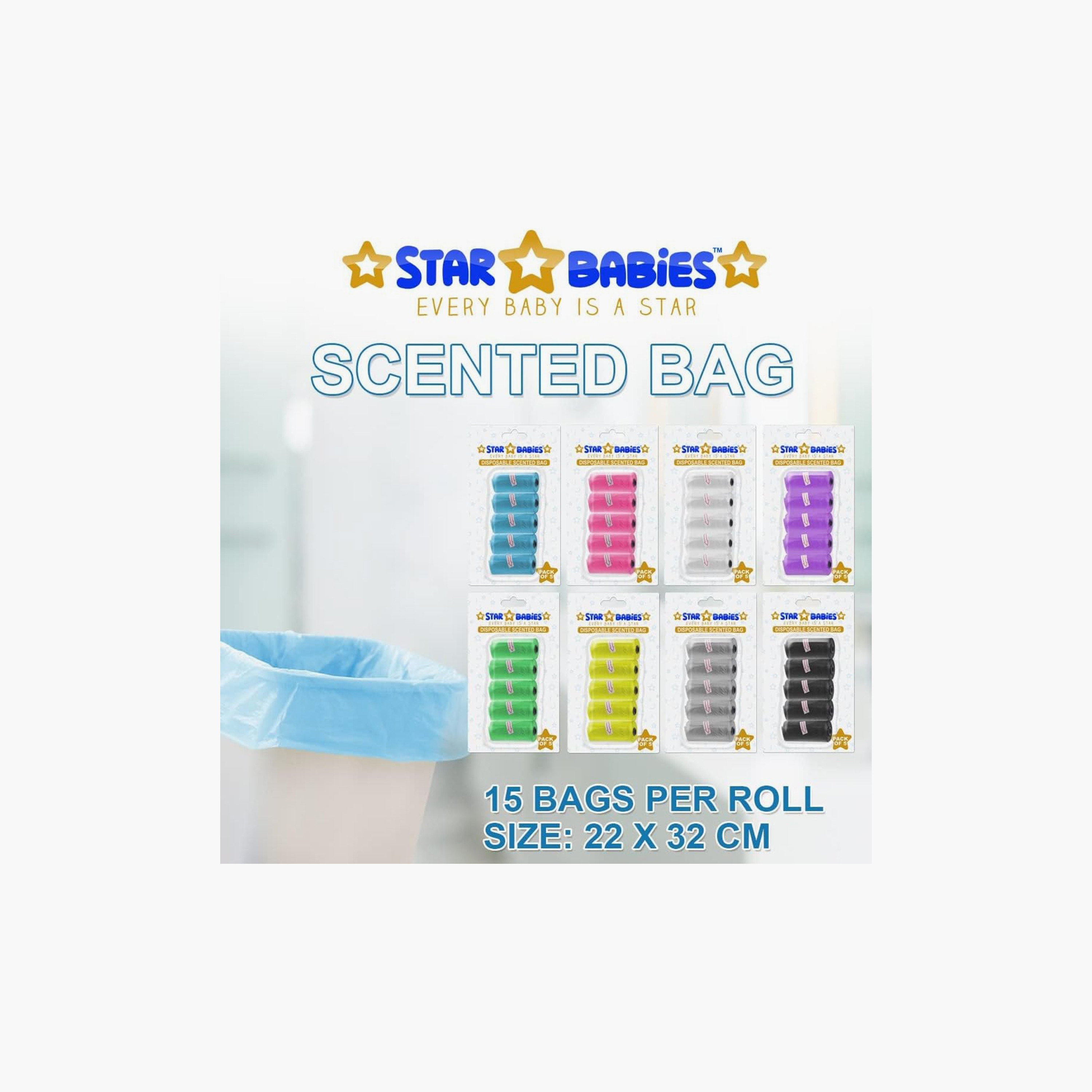 مجموعة من 10 أكياس معطرة مع موزع من ستار بيبيز - متنوعة - 150 قطعة - 22 × 32 سم-baby-diapering-binsandrefills-image-3