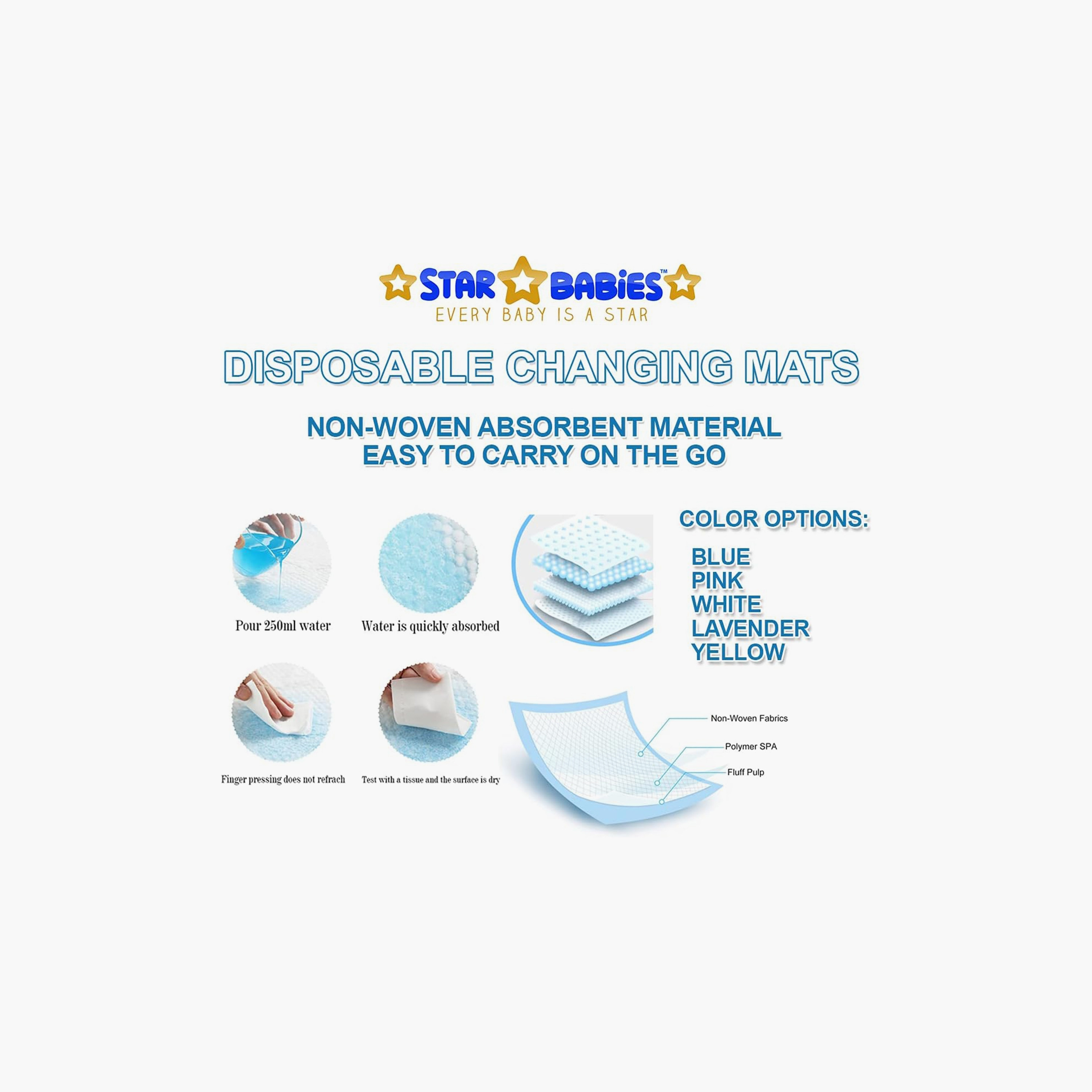 سجادة تغيير الحفاضات للاستعمال مرة واحد 125 قطعة من ستار بيبيز - أزرق - 45 × 60 سم-baby-diapering-changingmats-image-3
