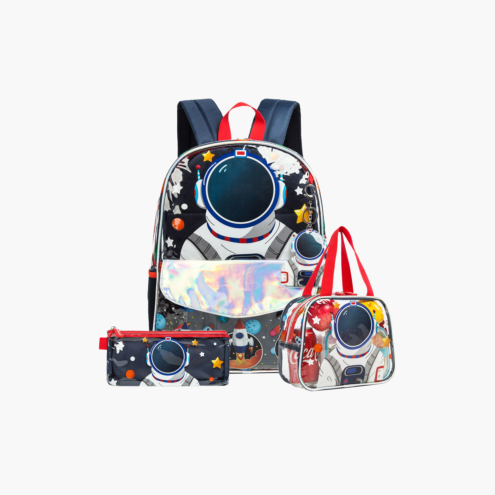 شنطة ظهر 16 بوصة بطبعات رائد فضاء مع شنطة غداء ومقلمة من إيزي كيدز-school-bagsandbackpacks-sets-image-1