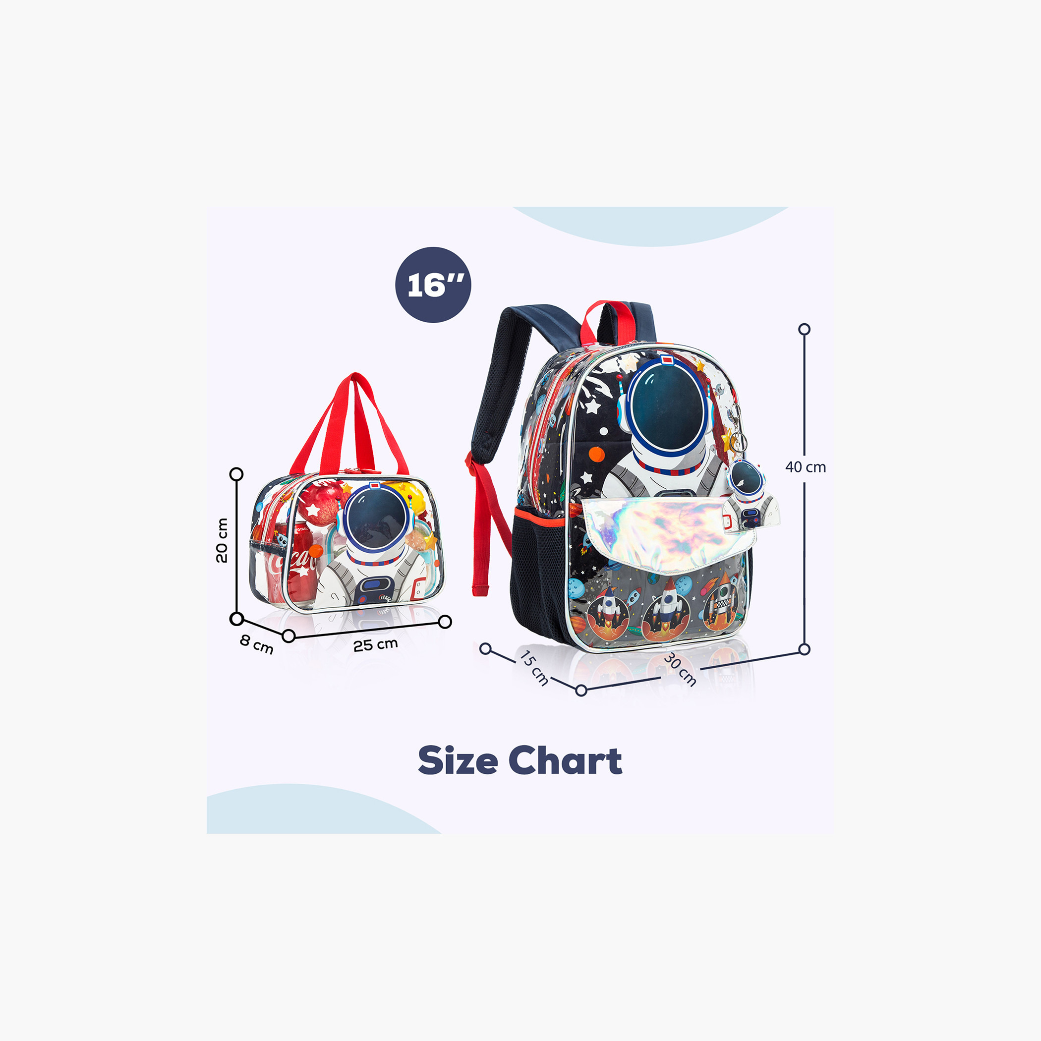 شنطة ظهر 16 بوصة بطبعات رائد فضاء مع شنطة غداء ومقلمة من إيزي كيدز-school-bagsandbackpacks-sets-image-2