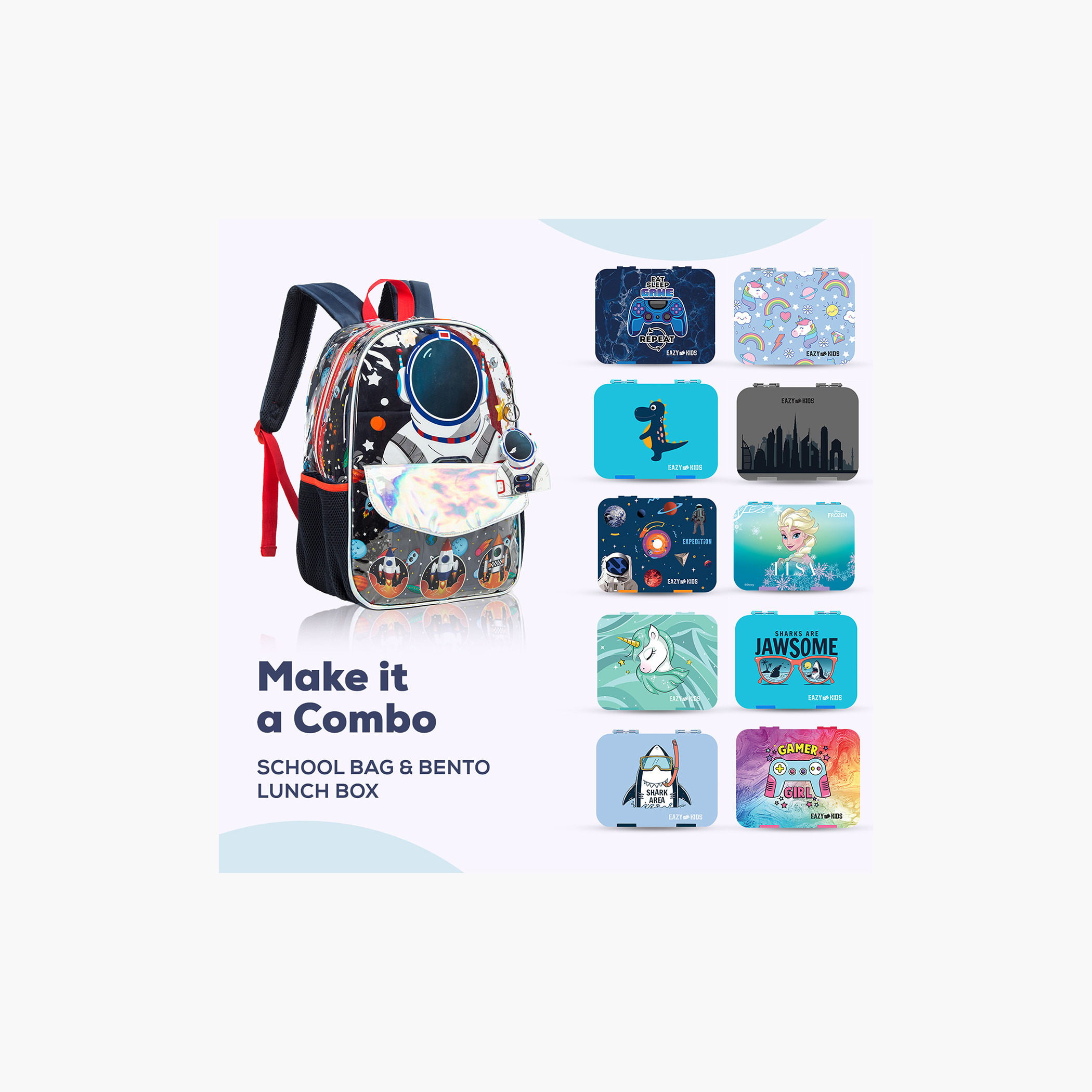 شنطة ظهر 16 بوصة بطبعات رائد فضاء مع شنطة غداء ومقلمة من إيزي كيدز-school-bagsandbackpacks-sets-image-9