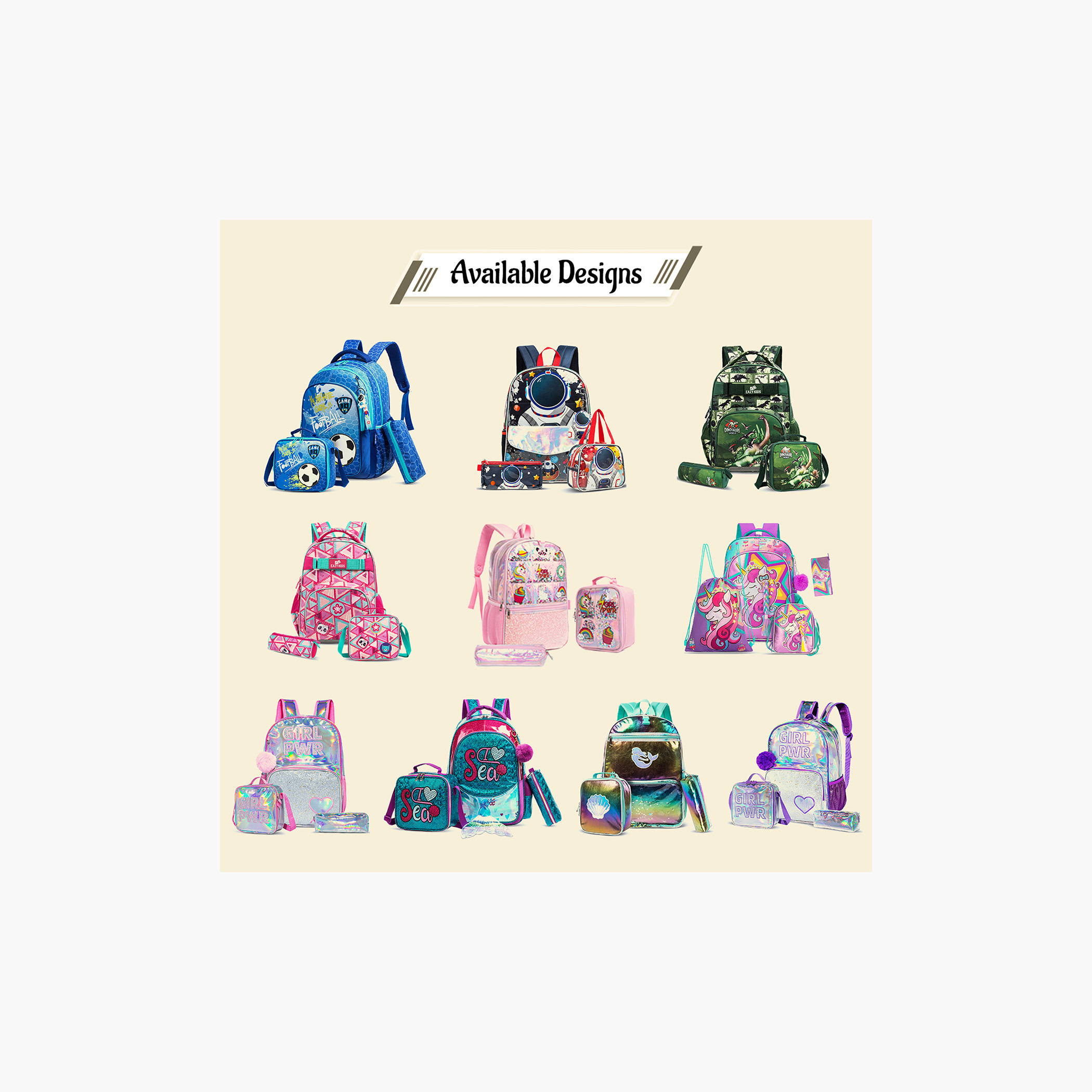 شنطة ظهر ترولي 17 بوصة مع شنطة غداء ومقلمة بطبعات من إيزي كيدز-school-bagsandbackpacks-sets-image-12