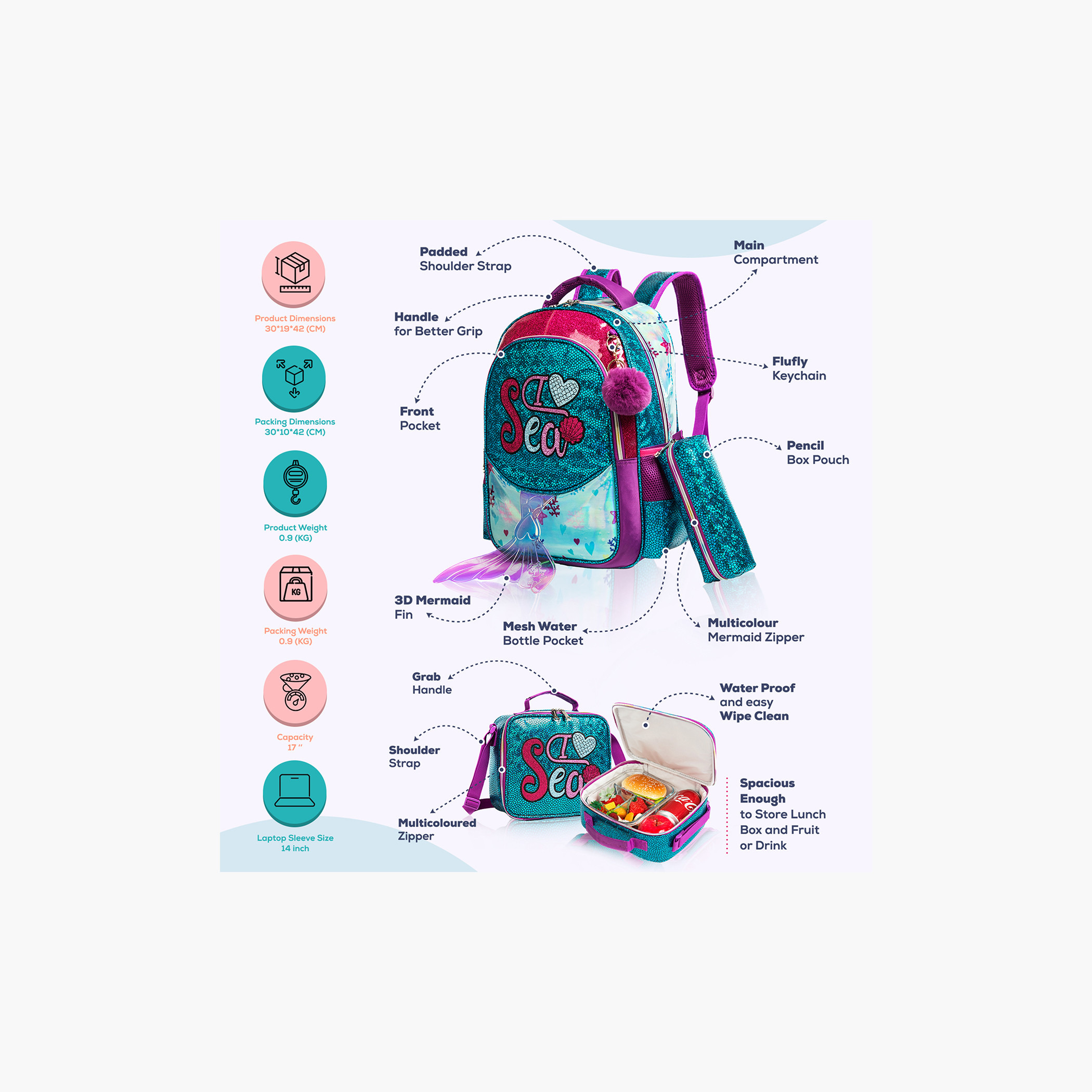 شنطة ظهر ترولي 17 بوصة مع شنطة غداء ومقلمة بطبعات من إيزي كيدز-school-bagsandbackpacks-sets-image-6