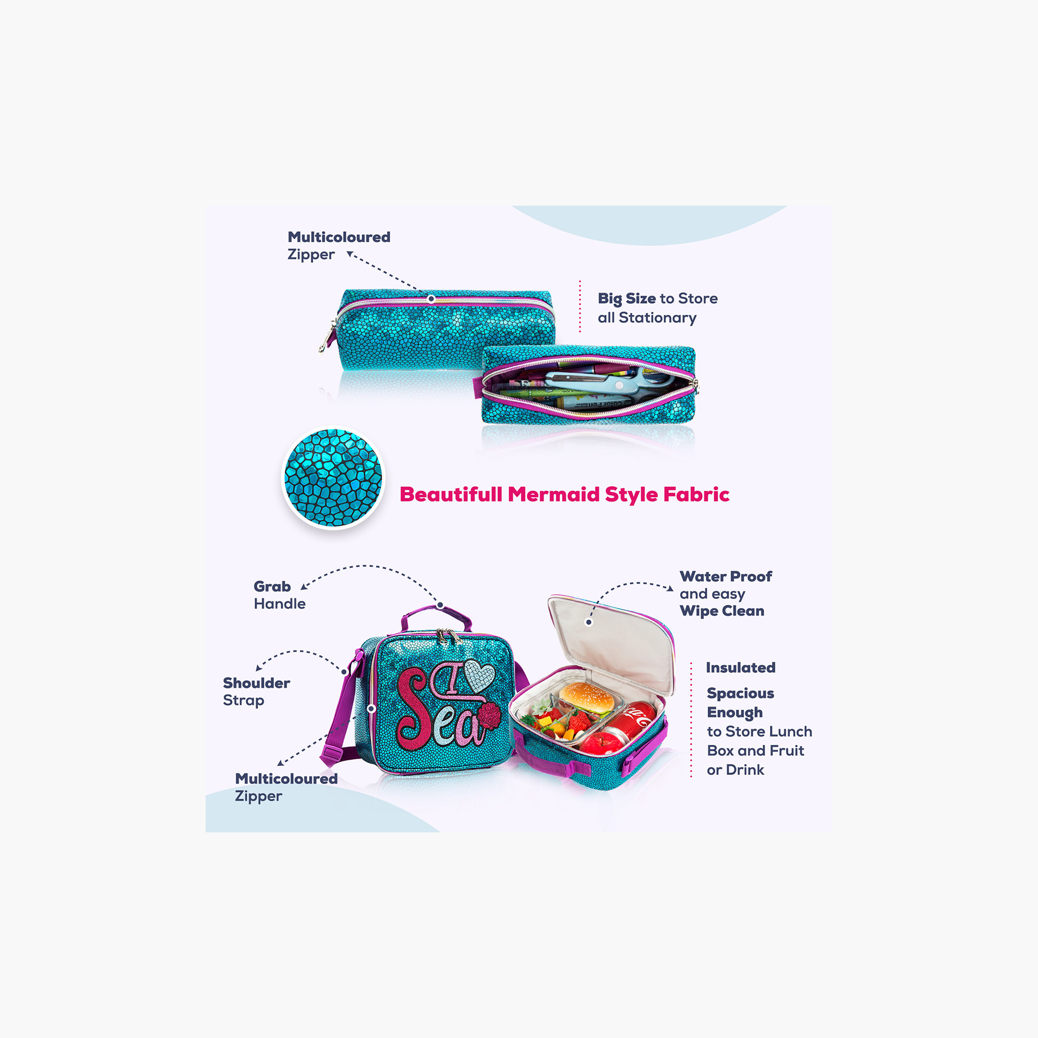 شنطة ظهر ترولي 17 بوصة مع شنطة غداء ومقلمة بطبعات من إيزي كيدز-school-bagsandbackpacks-sets-image-7