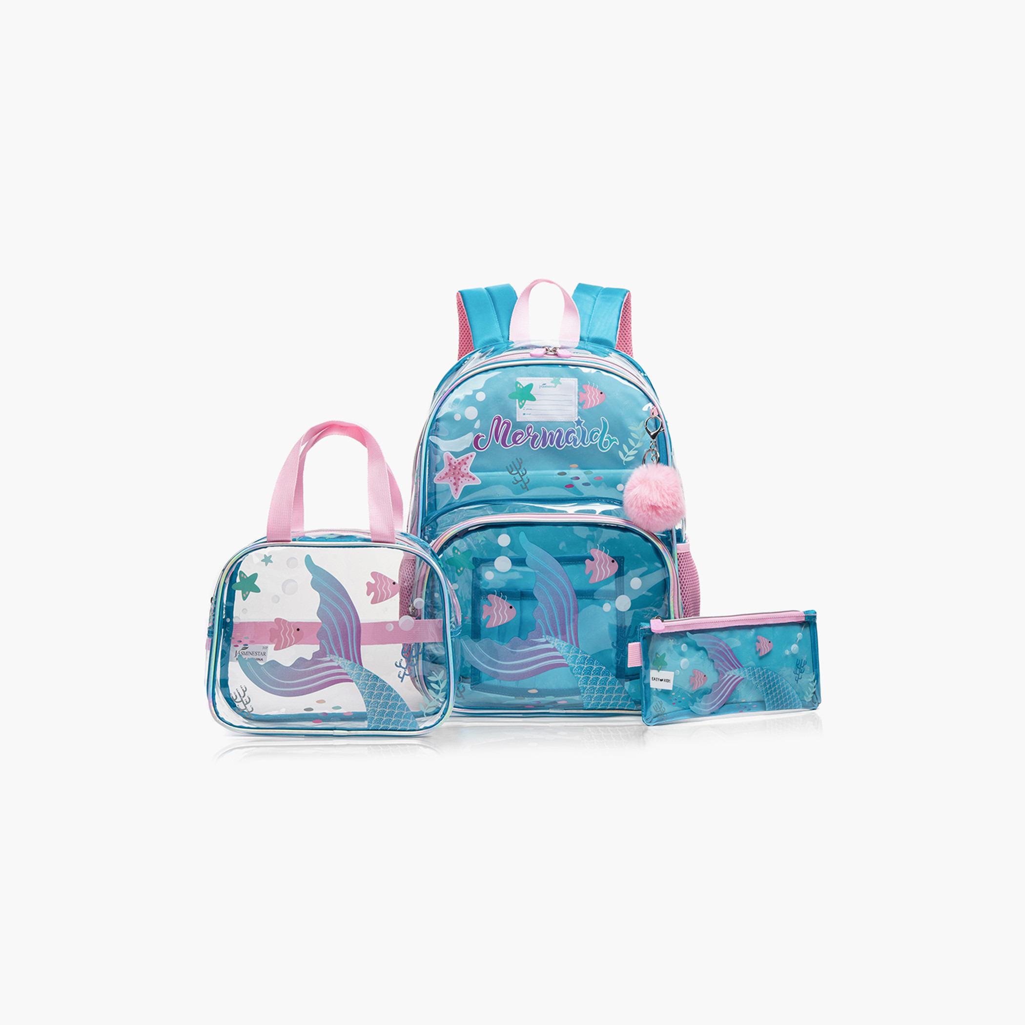 Eazy Kids Mermaid Print Backpack with Lunch Bag and Pencil Pouch-school-bagsandbackpacks-sets-image-4