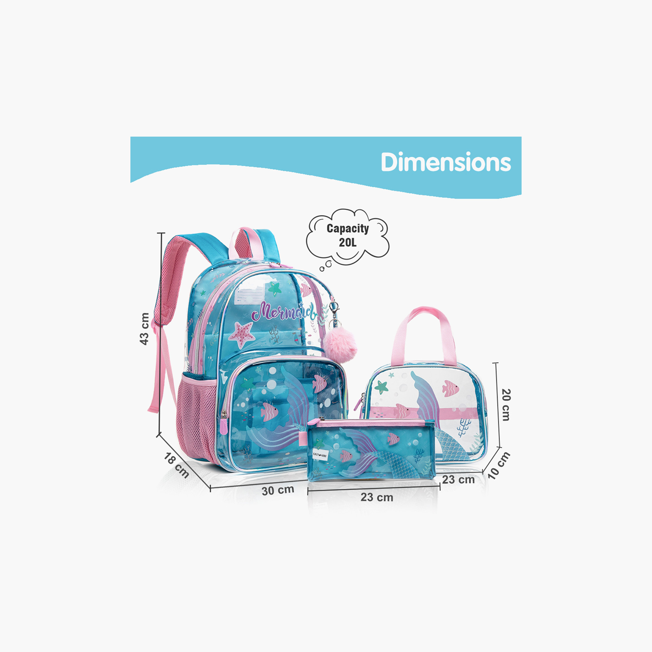 Eazy Kids Mermaid Print Backpack with Lunch Bag and Pencil Pouch-school-bagsandbackpacks-sets-image-2