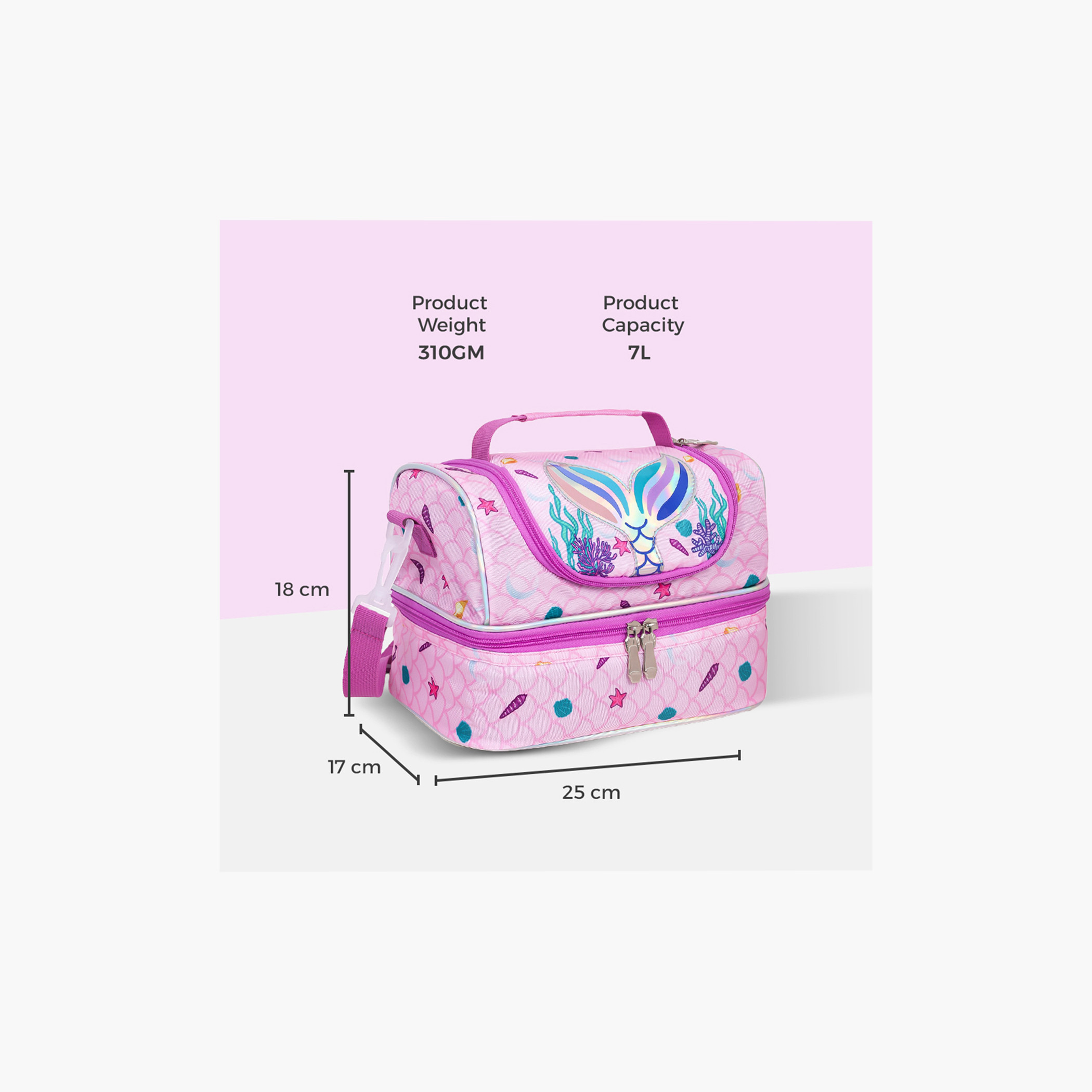 Eazy Kids Mermaid Print Dual Compartment Lunch Bag with Zip Closure-school-lunchessentials-lunchbags-image-10