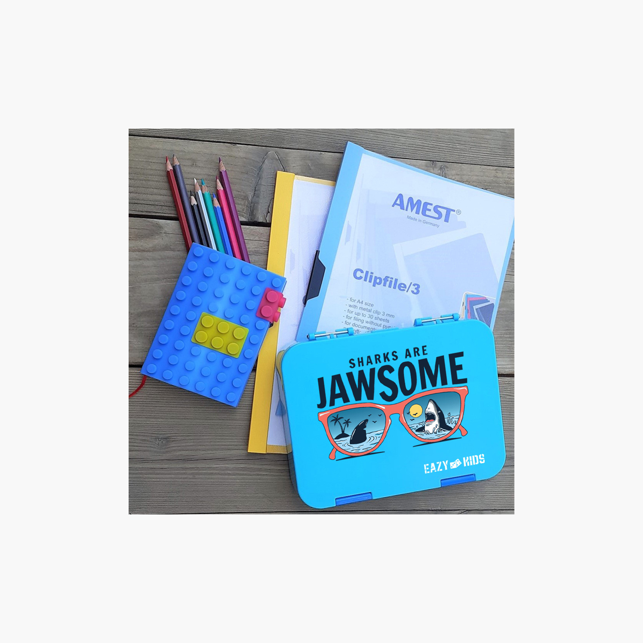 Eazy Kids Jawsome Print 6 and 4 Convertible Bento Lunch Box with Sandwich Cutter and Fruit Pick-school-lunchessentials-lunchboxes-image-9