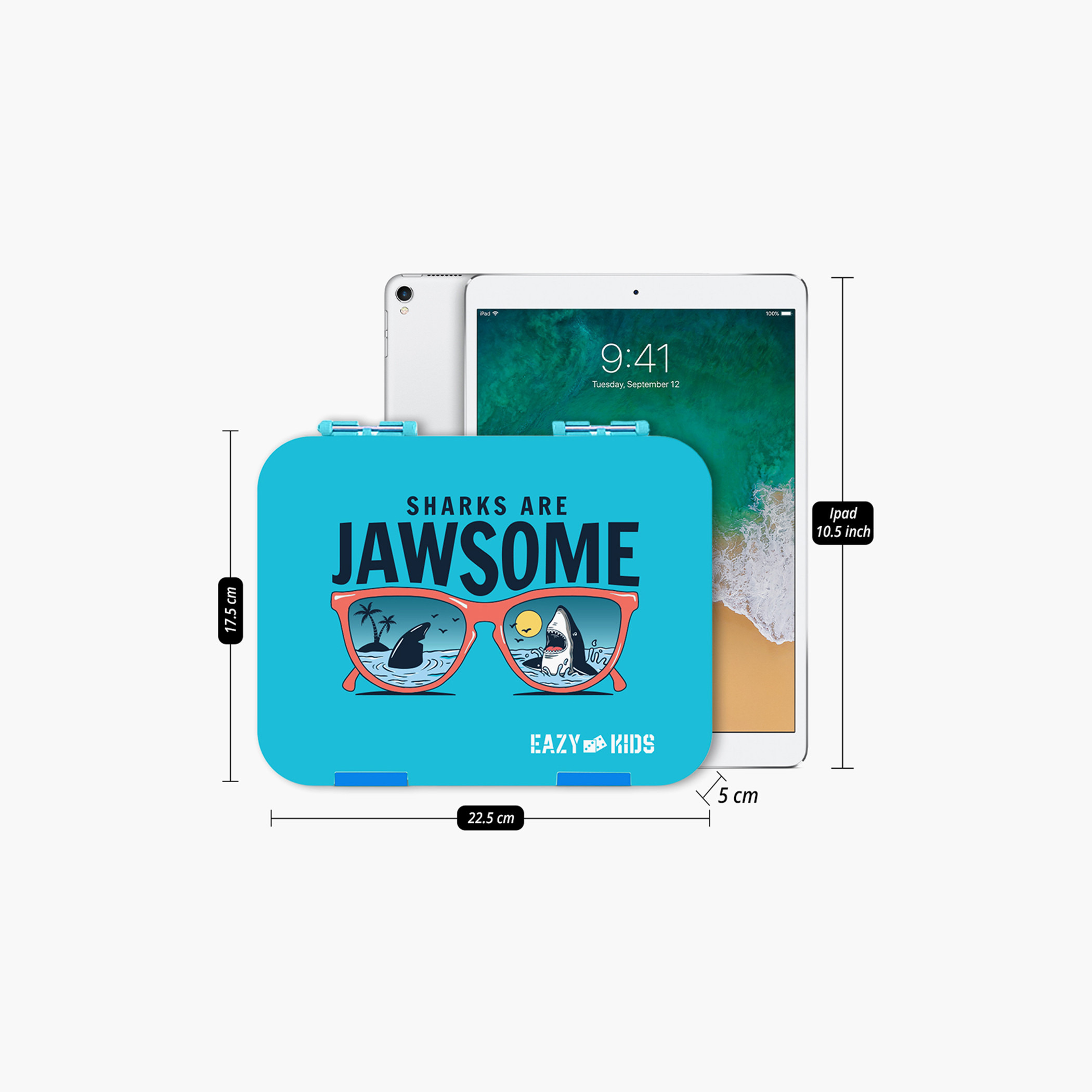 Eazy Kids Jawsome Print 6 and 4 Convertible Bento Lunch Box with Sandwich Cutter and Fruit Pick-school-lunchessentials-lunchboxes-image-2