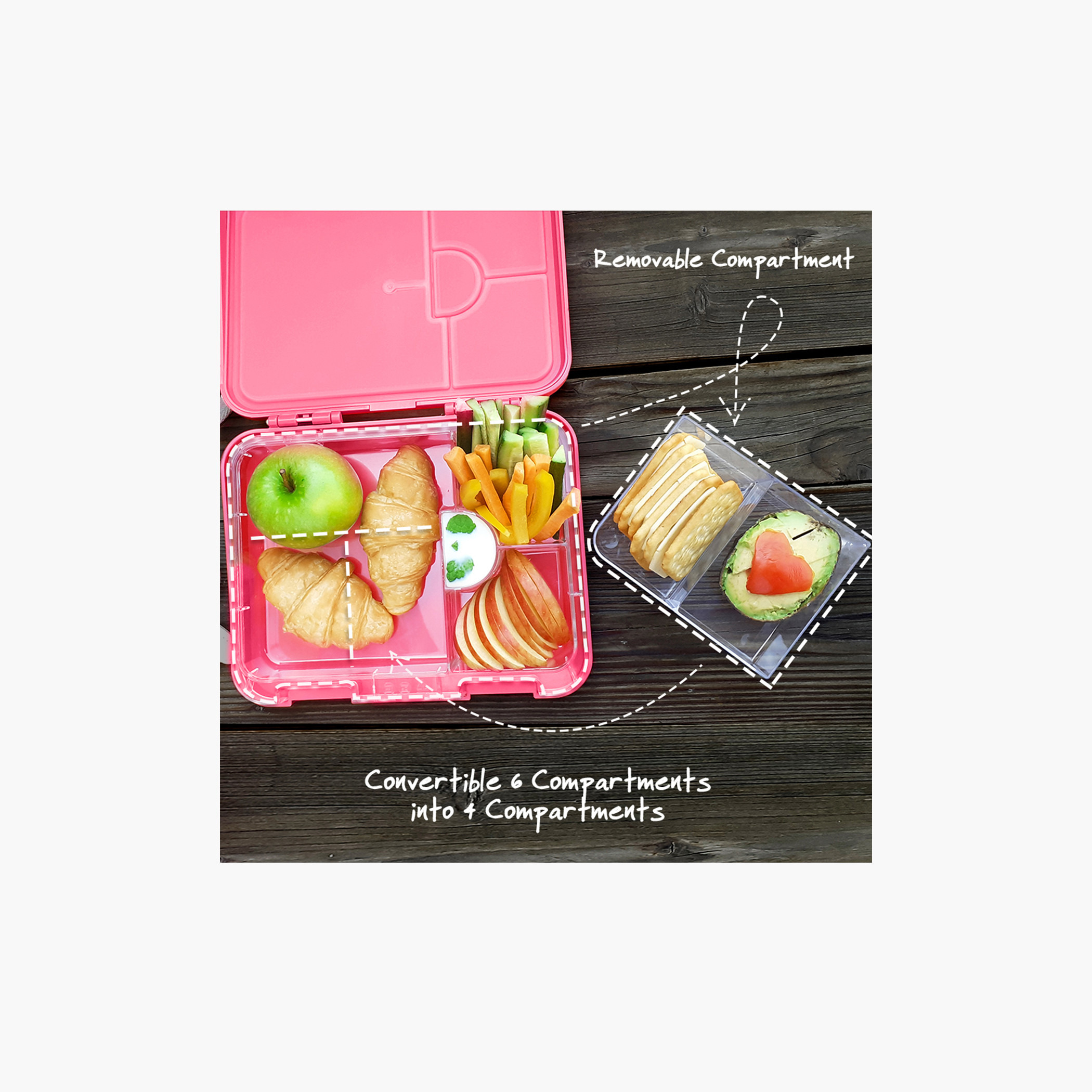 Eazy Kids Flamingo Print 6 and 4 Convertible Bento Lunch Box with Sandwich Cutter and Fruit Pick-school-lunchessentials-lunchboxes-image-4