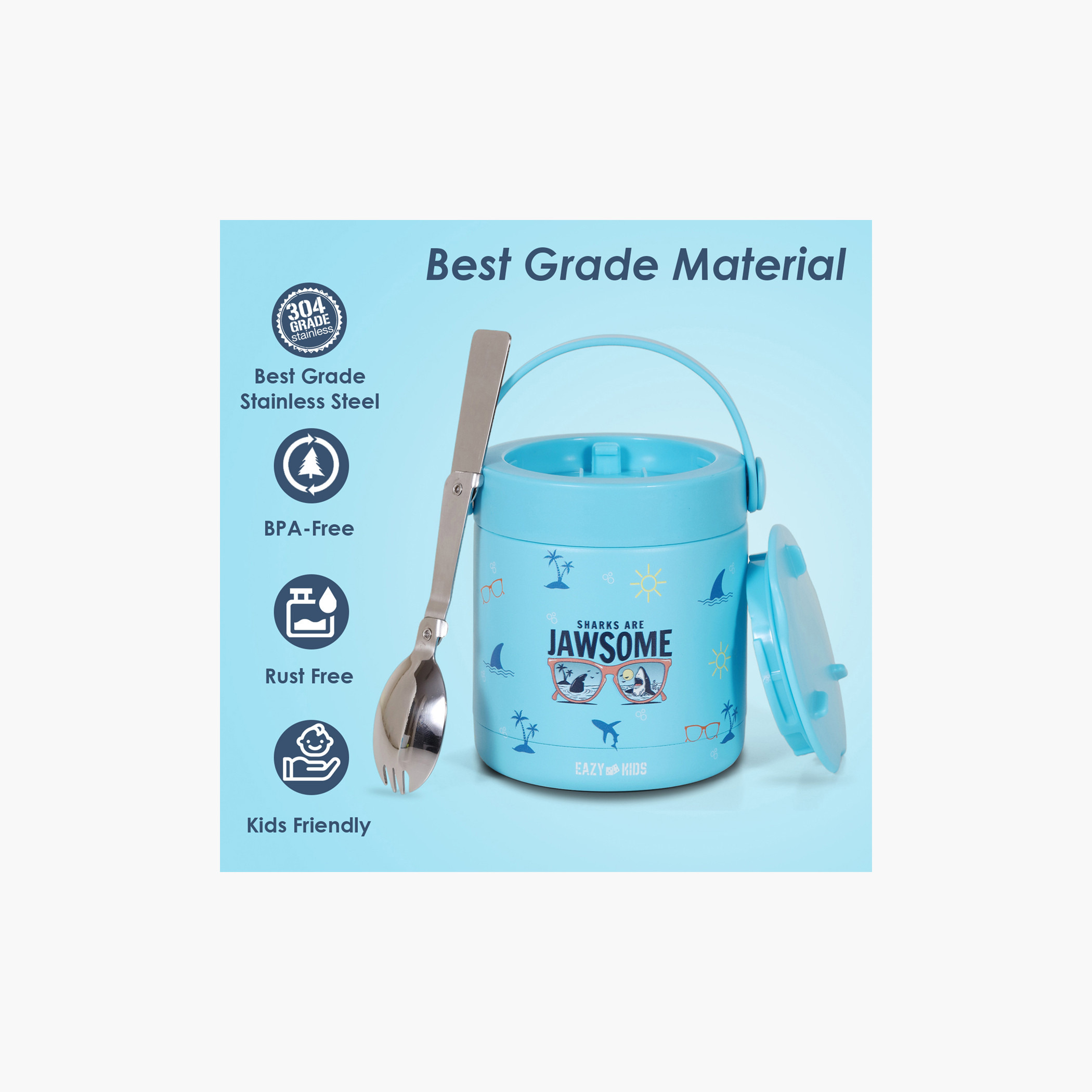 Eazy Kids Jawsome Shark Print Stainless Steel Insulated Food Jar - 350 ml-school-lunchessentials-lunchboxes-image-8
