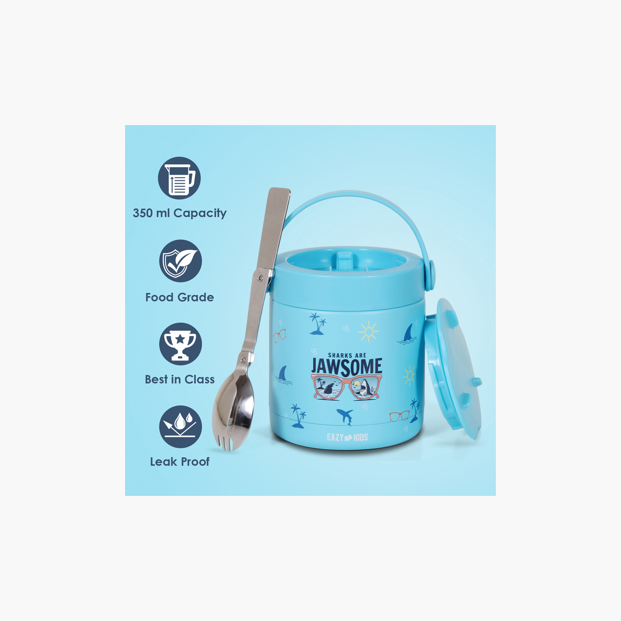 Eazy Kids Jawsome Shark Print Stainless Steel Insulated Food Jar - 350 ml-school-lunchessentials-lunchboxes-image-6