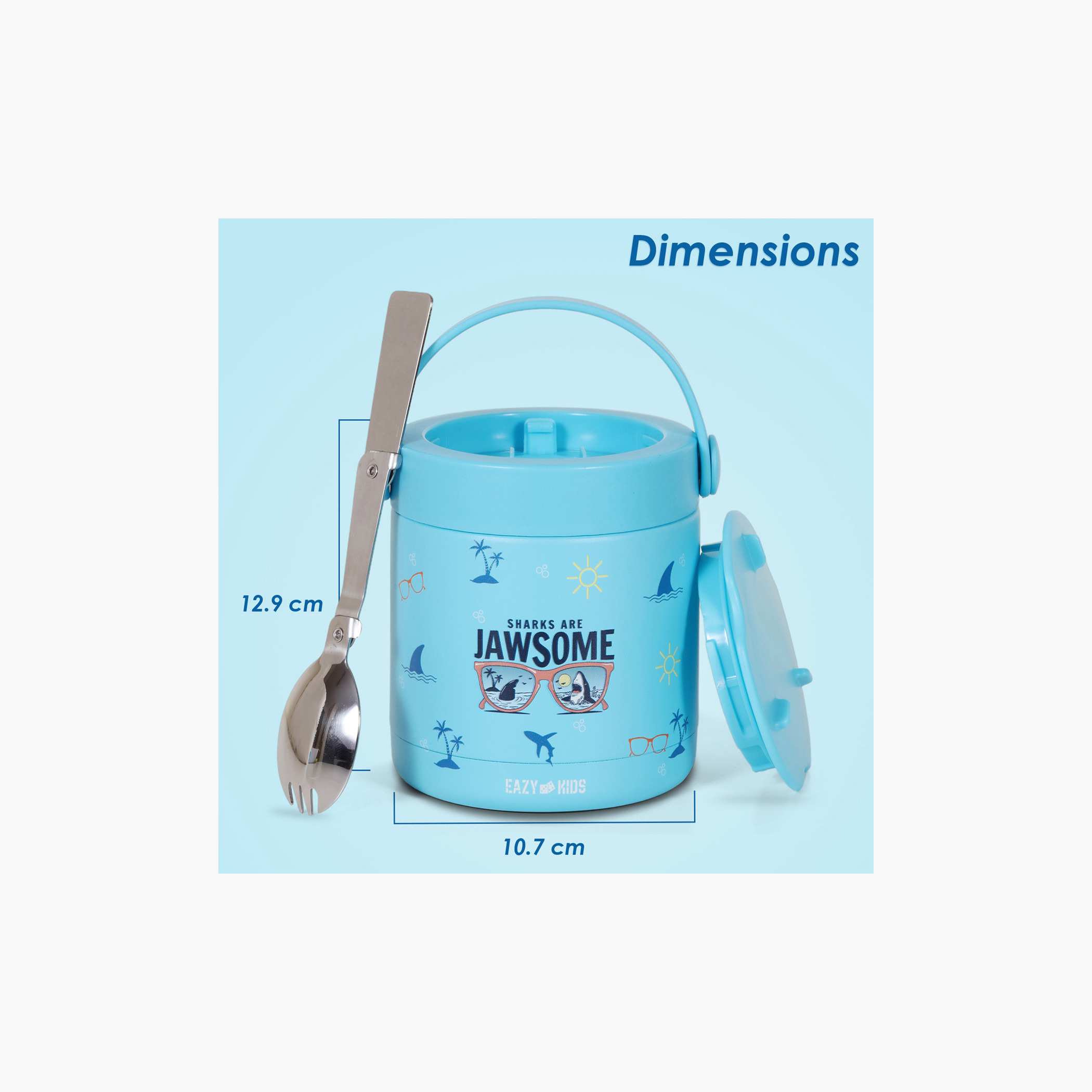Eazy Kids Jawsome Shark Print Stainless Steel Insulated Food Jar - 350 ml-school-lunchessentials-lunchboxes-image-2