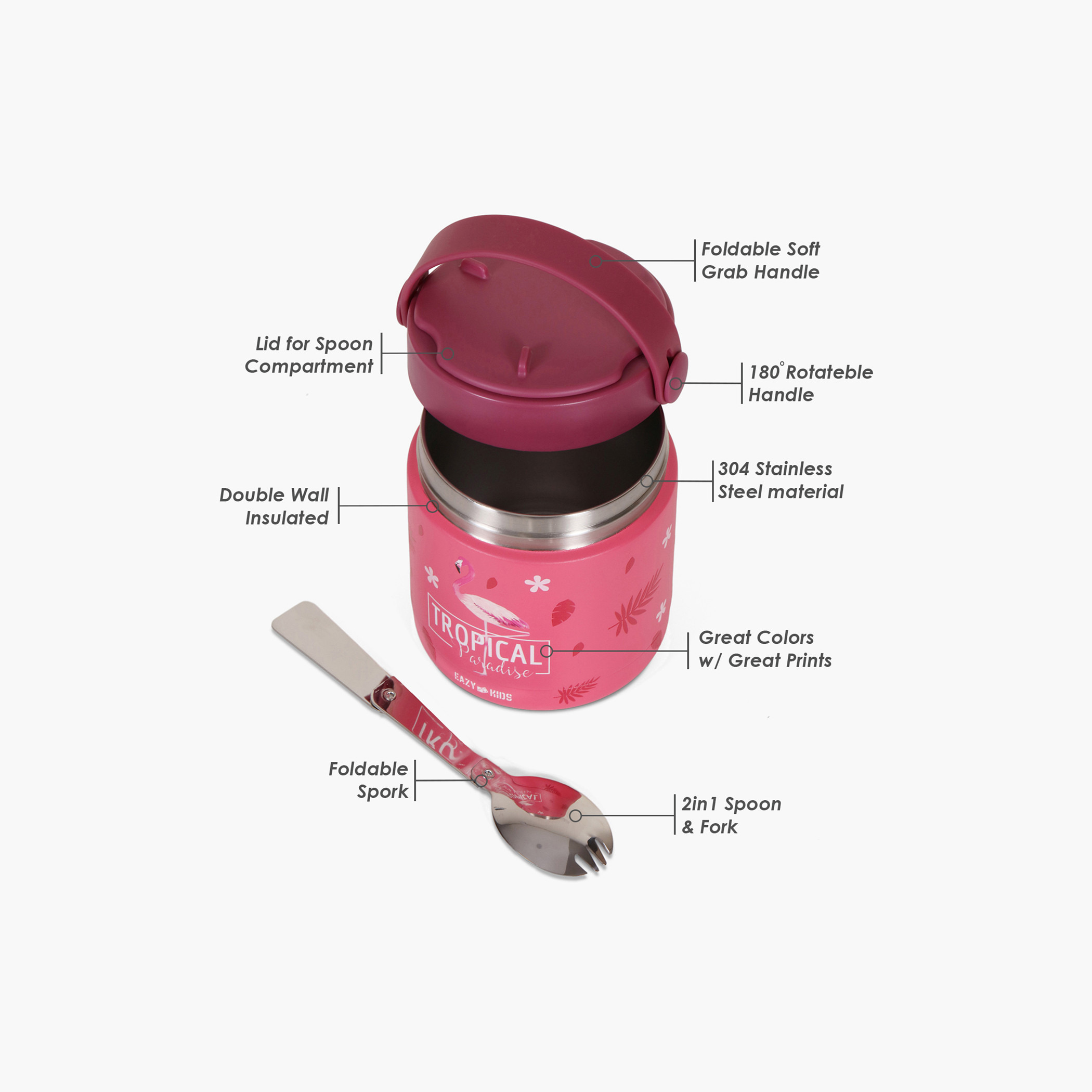 جرة طعام ستانلس ستيل معزولة بطبعات من إيزي كيدز - 350 مل-school-lunchessentials-lunchboxes-image-4