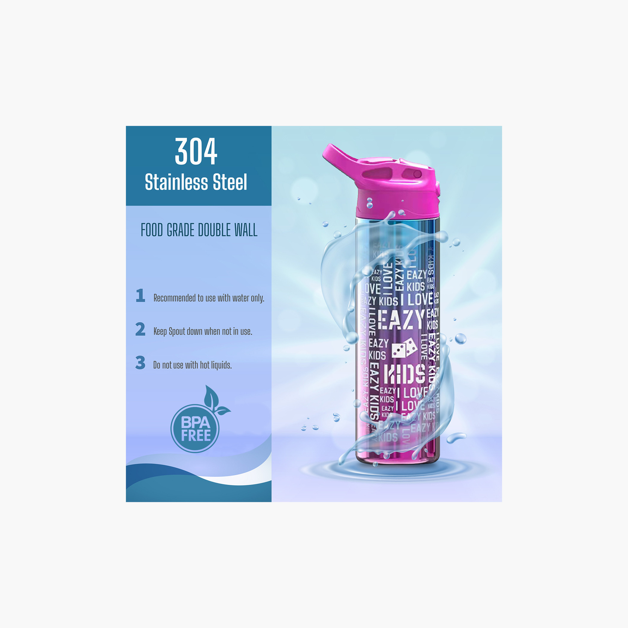 قارورة مياه ستانلس ستيل بجدار مزدوج وطبعات من إيزي كيدز - 520 مل-school-waterbottles-image-7