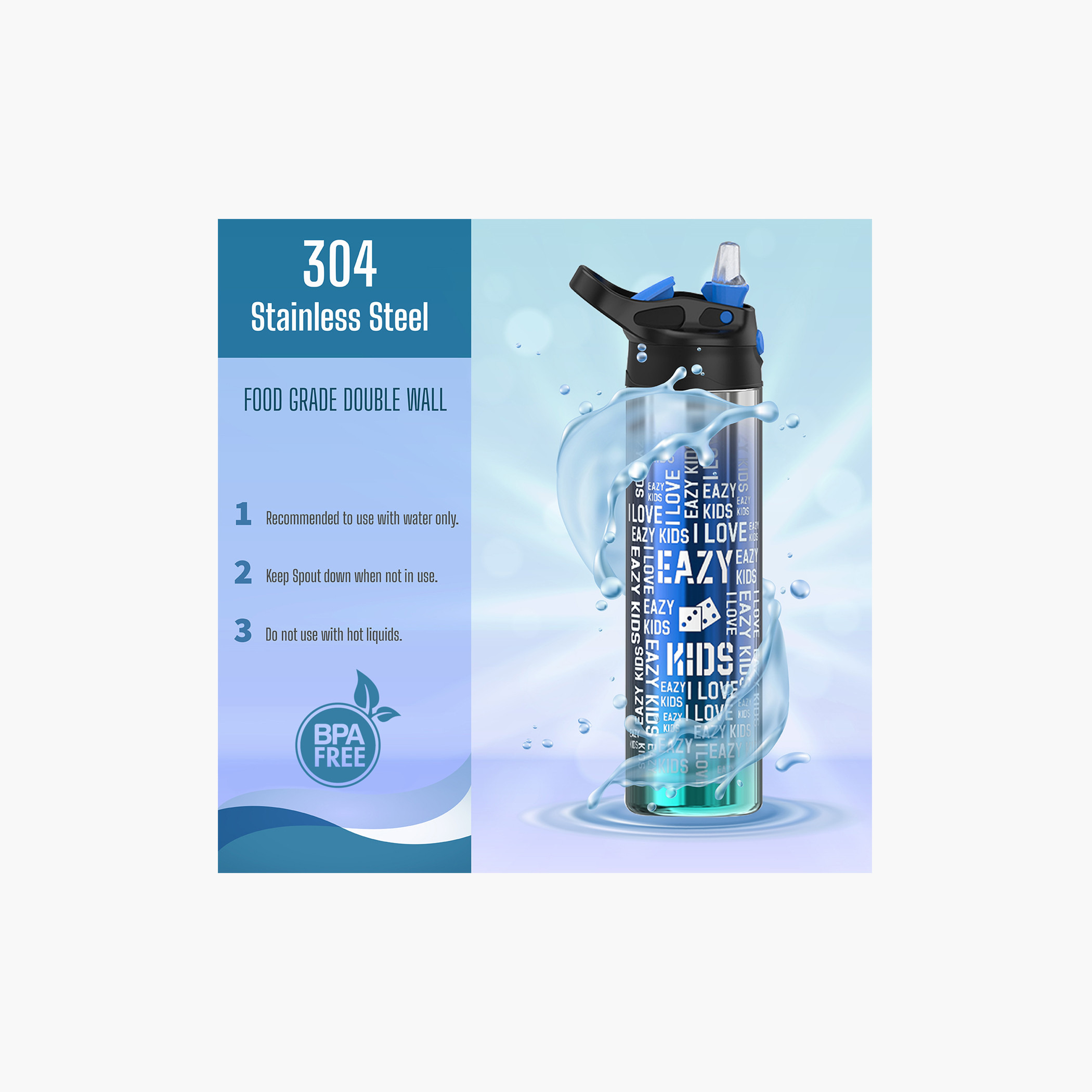 Eazy Kids Typographic Print Double Wall Stainless Steel Water Bottle - 520 ml-school-waterbottles-image-7