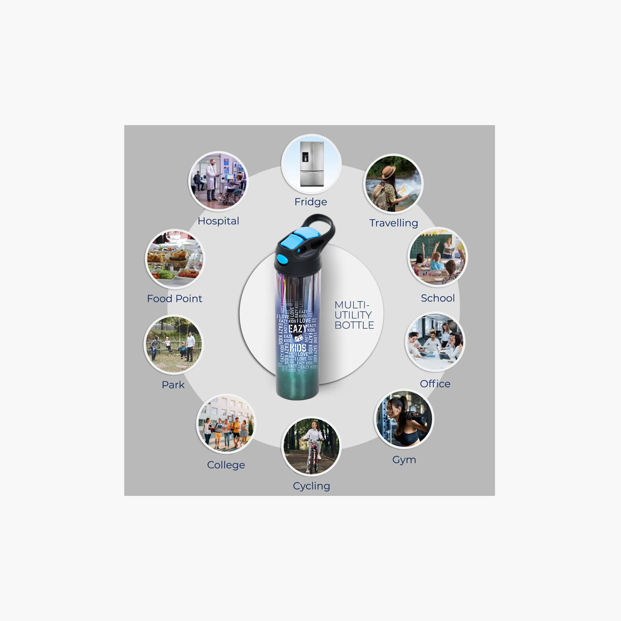 Eazy Kids Typographic Print Double Wall Stainless Steel Water Bottle - 520 ml-school-waterbottles-image-8