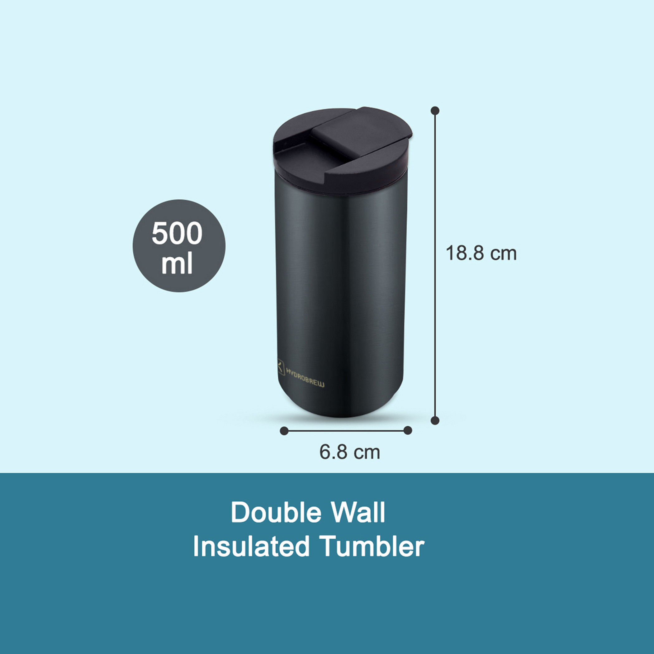 Hydrobrew Double Wall Insulated Tumbler Water Bottle - 500 ml-school-waterbottles-image-3
