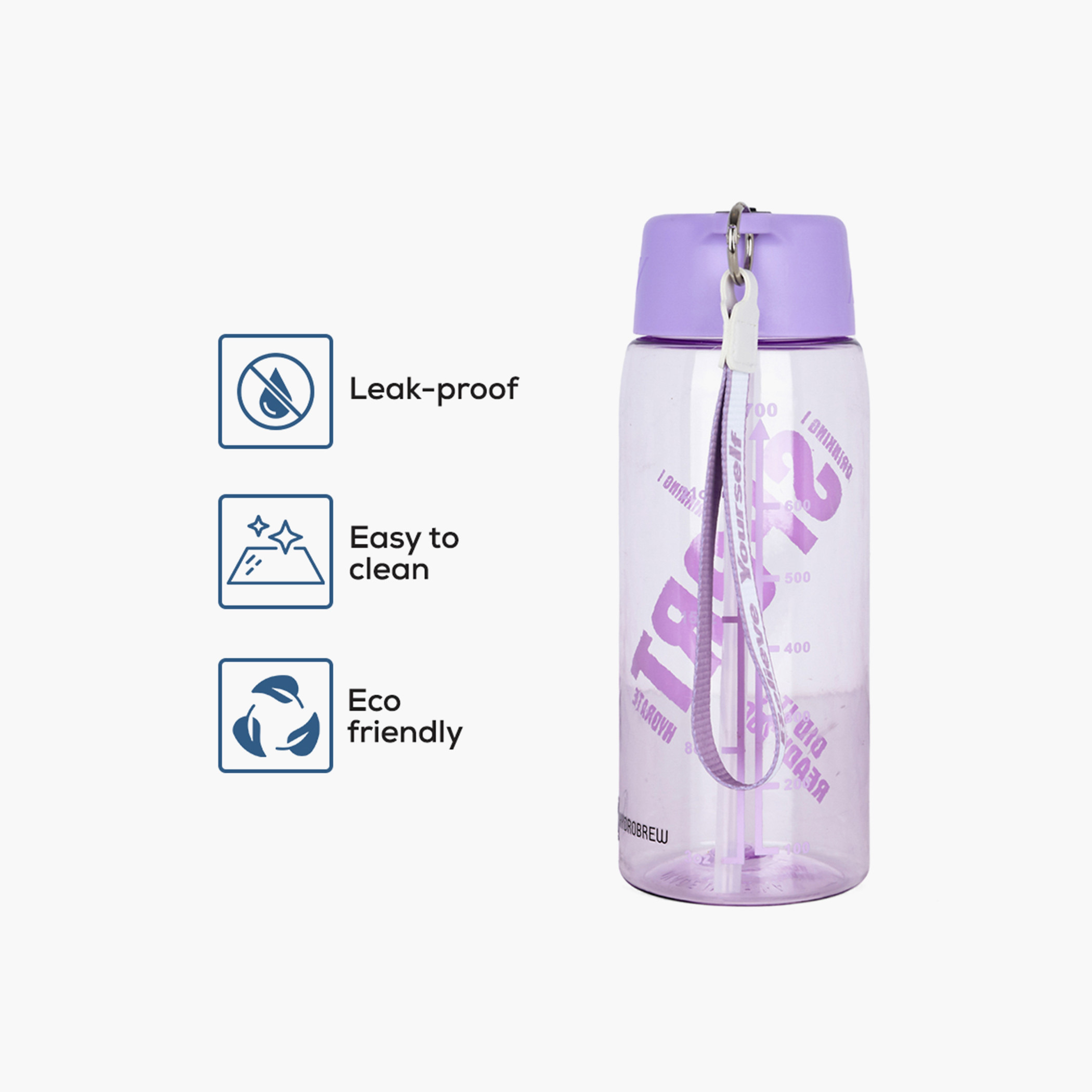 Hydrobrew Printed Water Bottle with Grab String - 800 ml-school-waterbottles-image-6