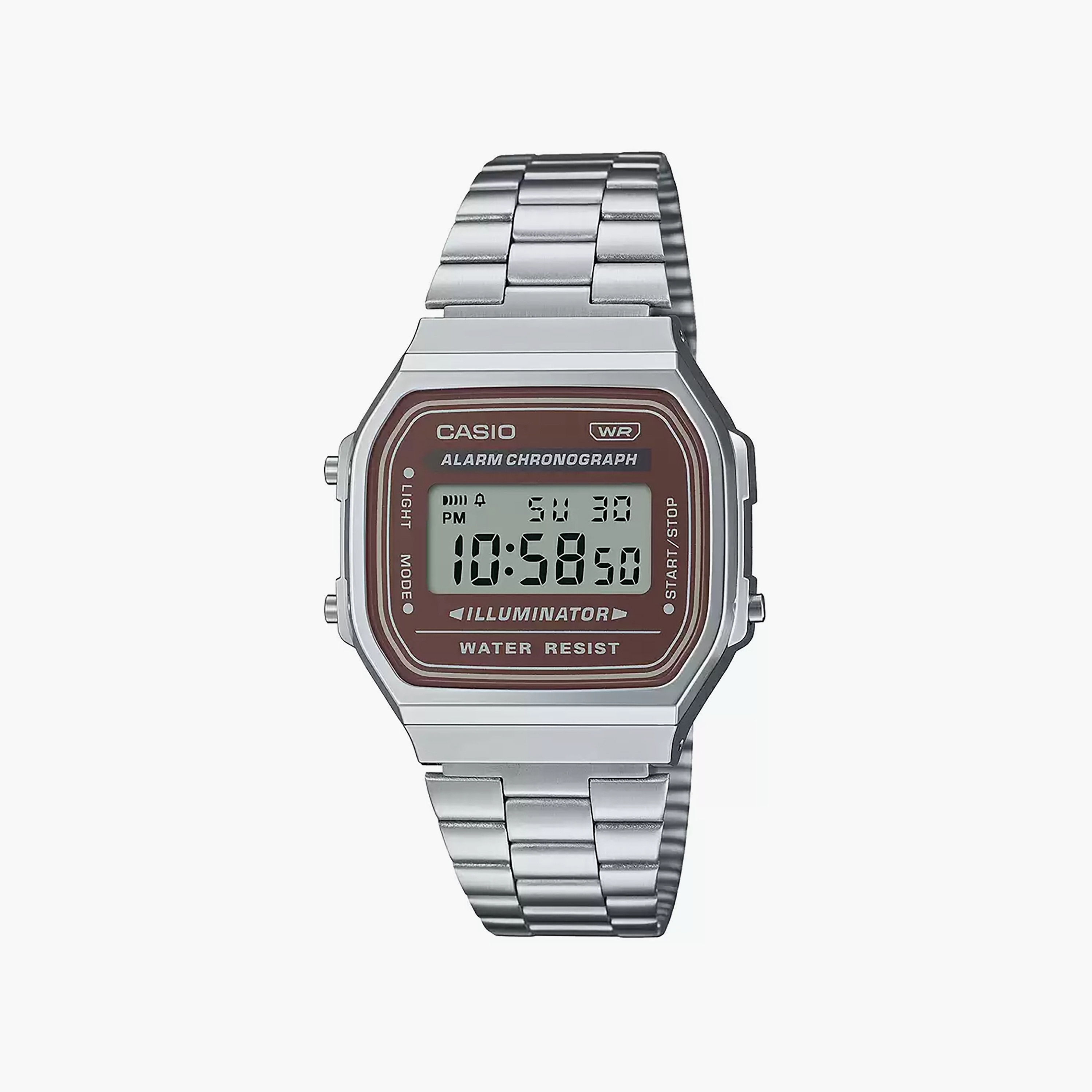 ساعة كاسيو 36 ملم فضية رقمية من الستانلس ستيل | A168WA-5AYDF-men-watchesandjewellery-watches-image-1