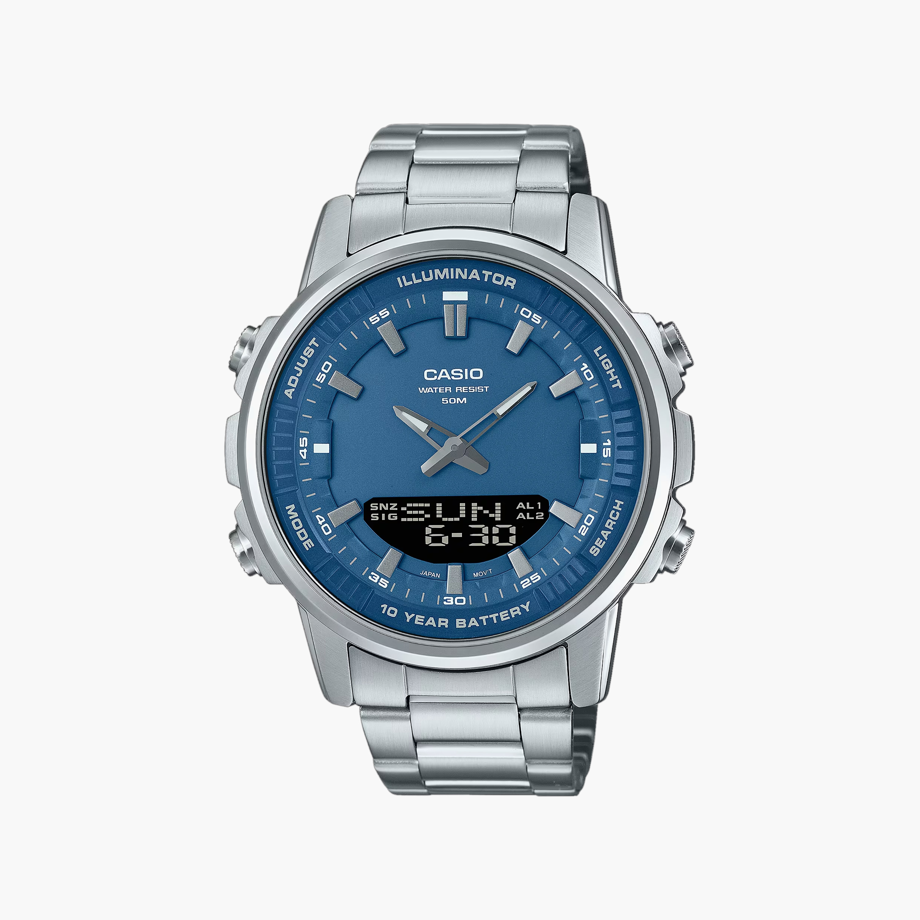 Casio Men's 47 MM Silver Analog-Digital Stainless Steel Watch | AMW-880D-2A1VDF-men-watchesandjewellery-watches-image-1
