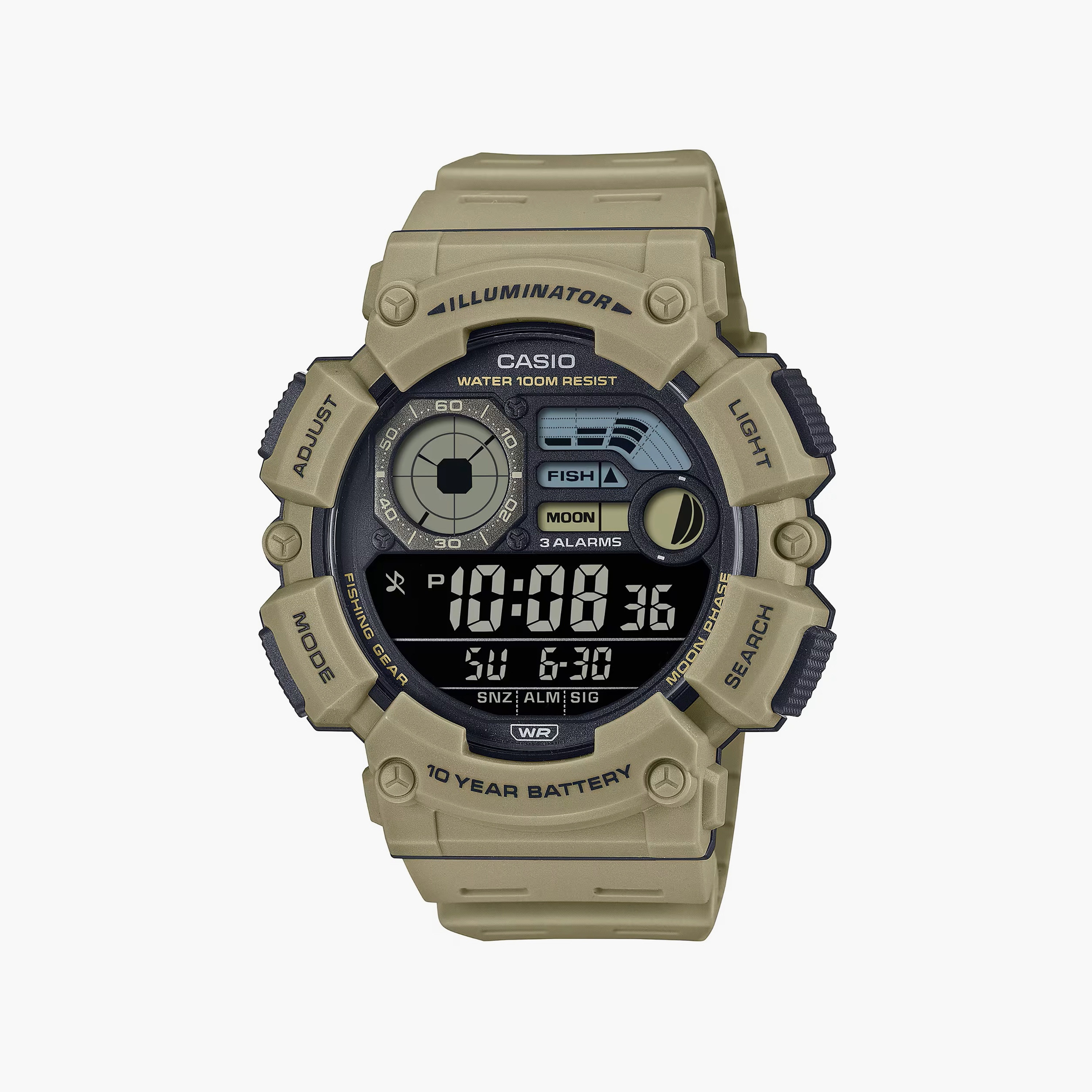 ساعة كاسيو للرجال 50 ملم رقمية من السيليكون باللون البني | WS-1500H-5BVDF-men-watchesandjewellery-watches-image-1