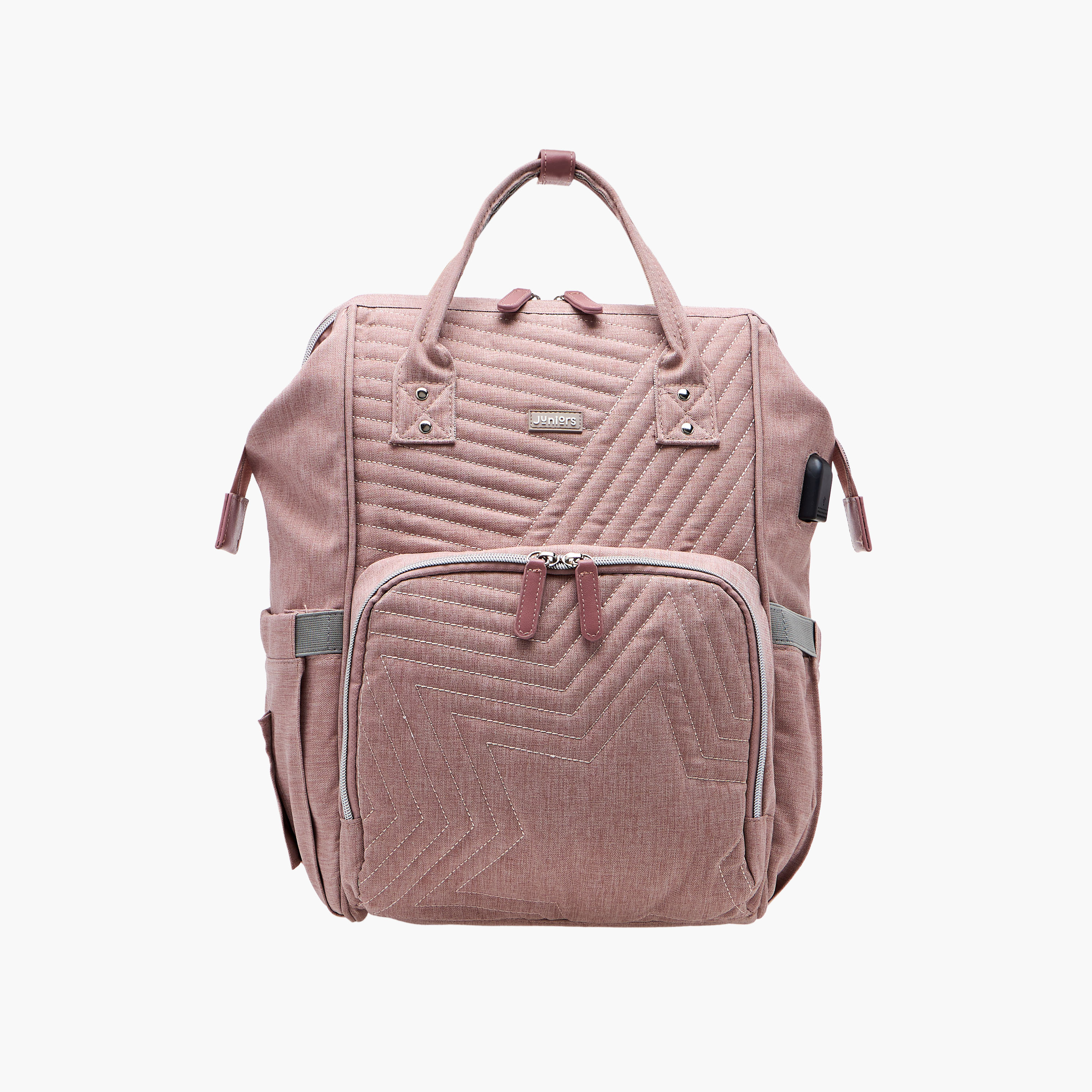 Juniors Quilted Diaper Backpack with Adjustable Straps and Zip Closure-baby-gear-diaperbags-image-2