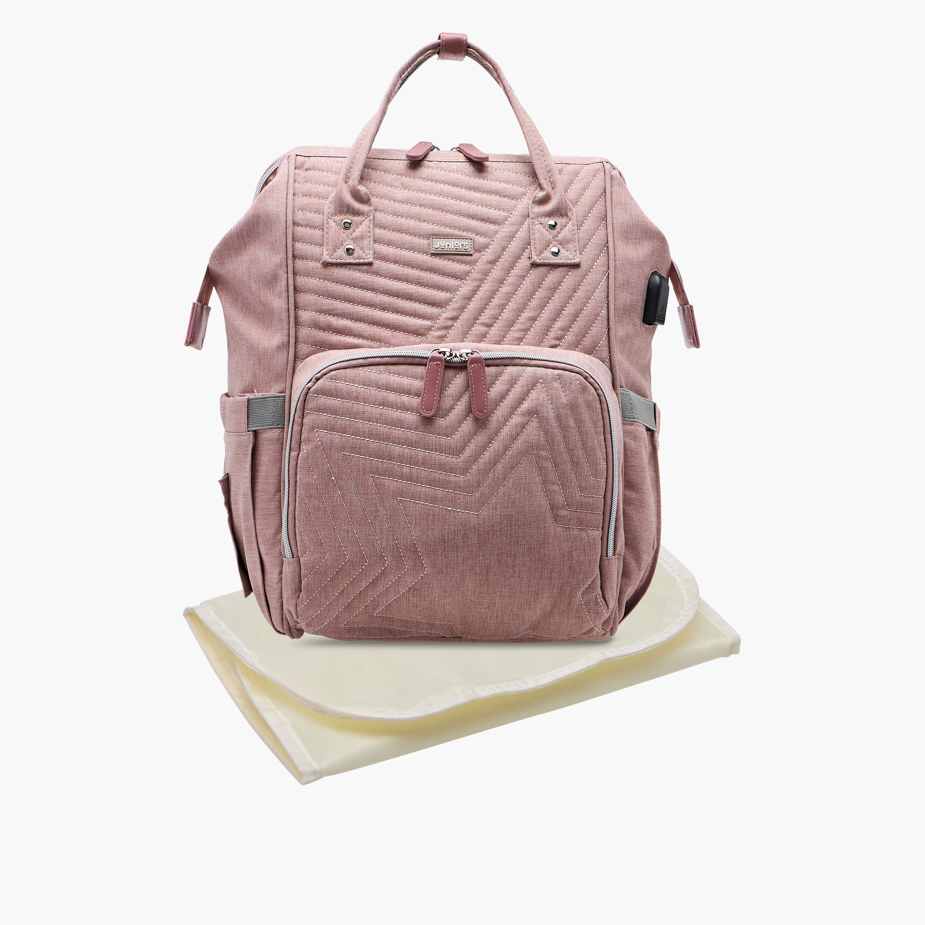 Juniors Quilted Diaper Backpack with Adjustable Straps and Zip Closure-baby-diapering-diaperbags-image-3