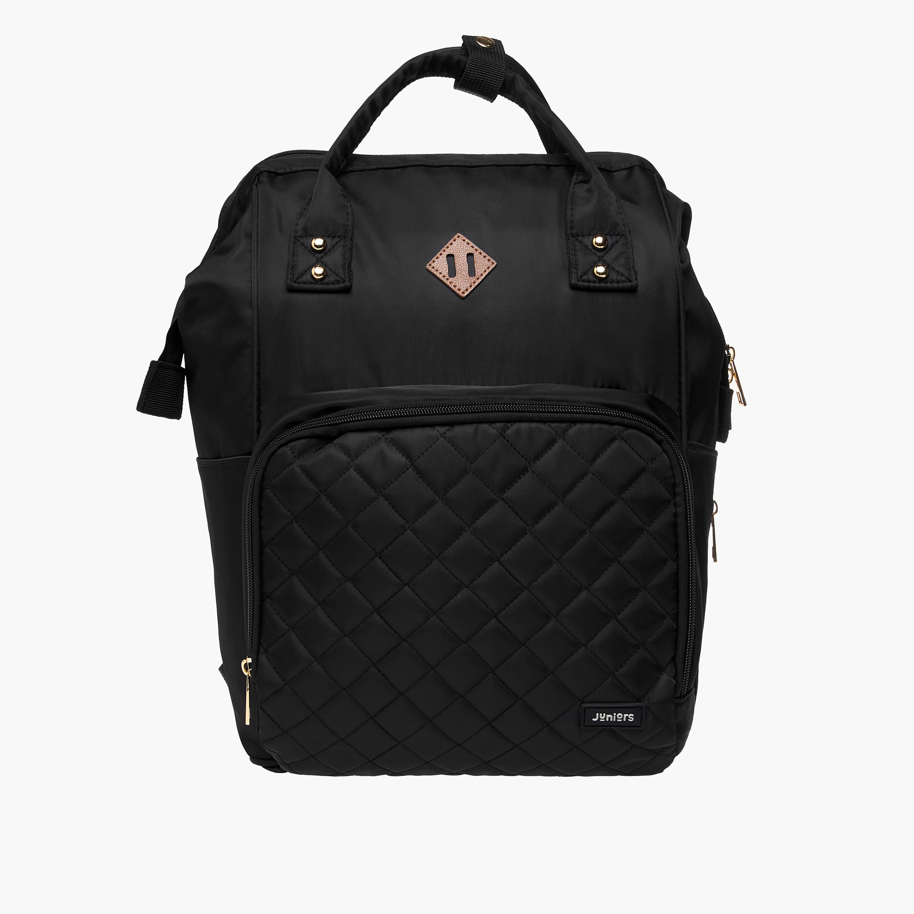 Juniors Quilted Diaper Backpack with Adjustable Shoulder Straps and Zip Closure-baby-diapering-diaperbags-image-2
