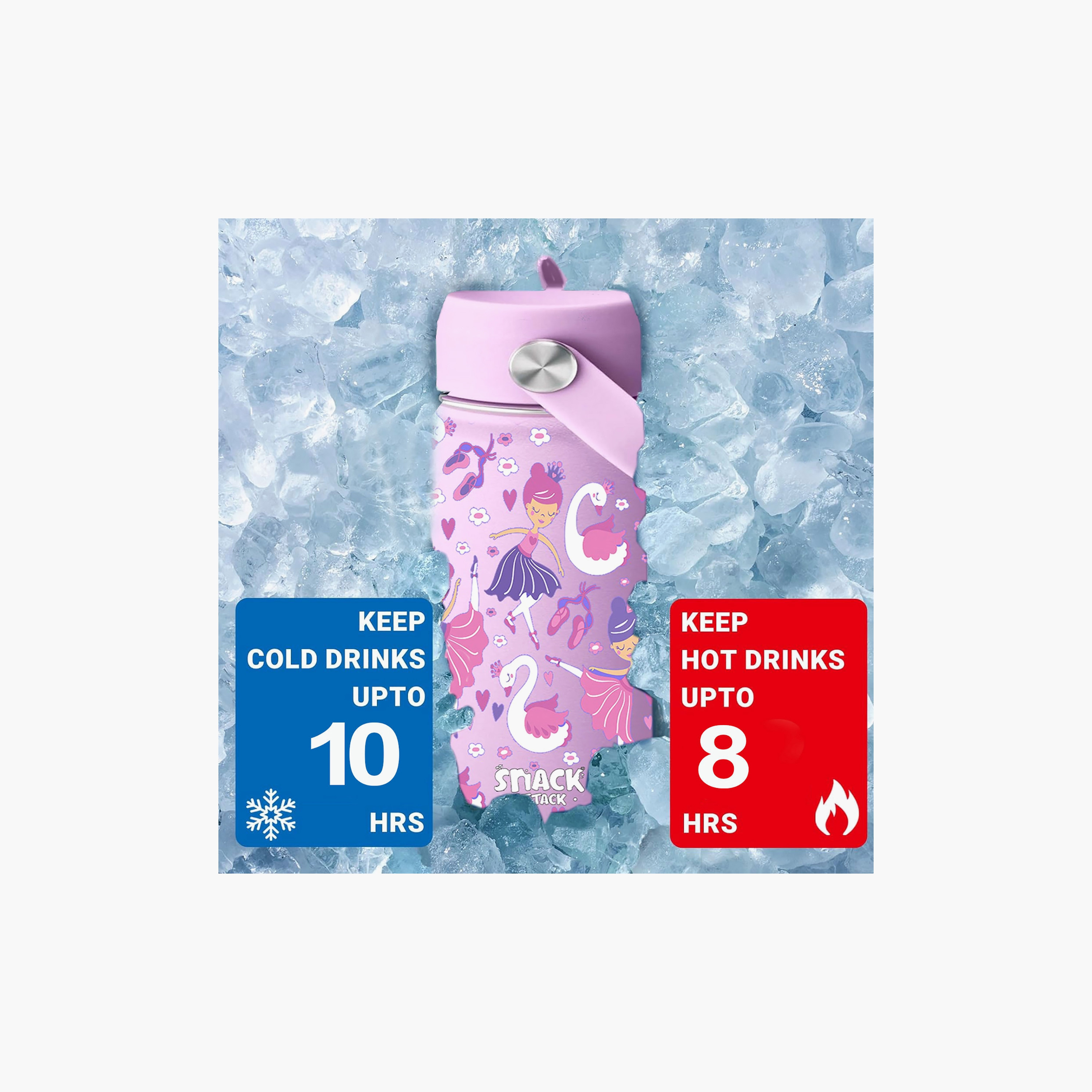 Snack Attack Insulated Water Bottle with Straw, Lid & Cleaning Brush - Ballerina - Purple - 500 ml-school-waterbottles-image-2