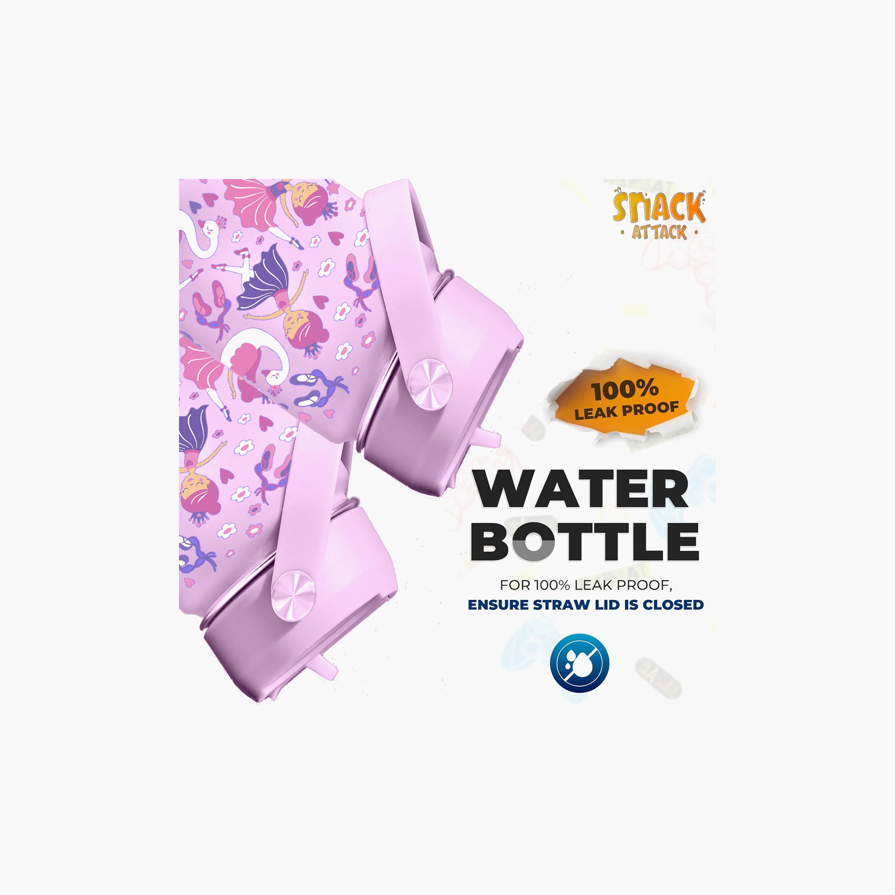 Snack Attack Insulated Water Bottle with Straw, Lid & Cleaning Brush - Ballerina - Purple - 500 ml-school-waterbottles-image-3