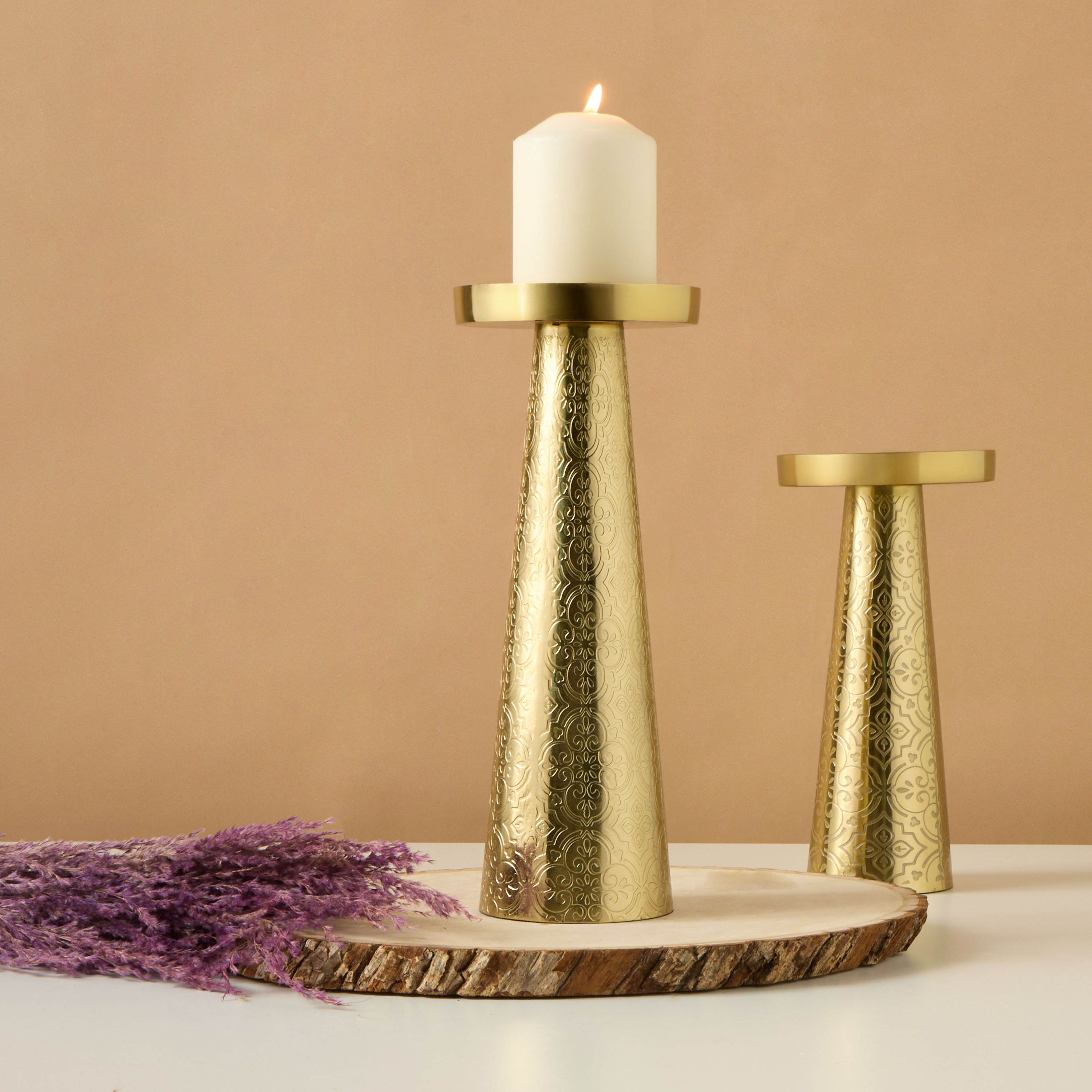 Home Carving Textured Pillar Candleholder - 26 cms-household-decor-candleholdersandlanterns-image-1