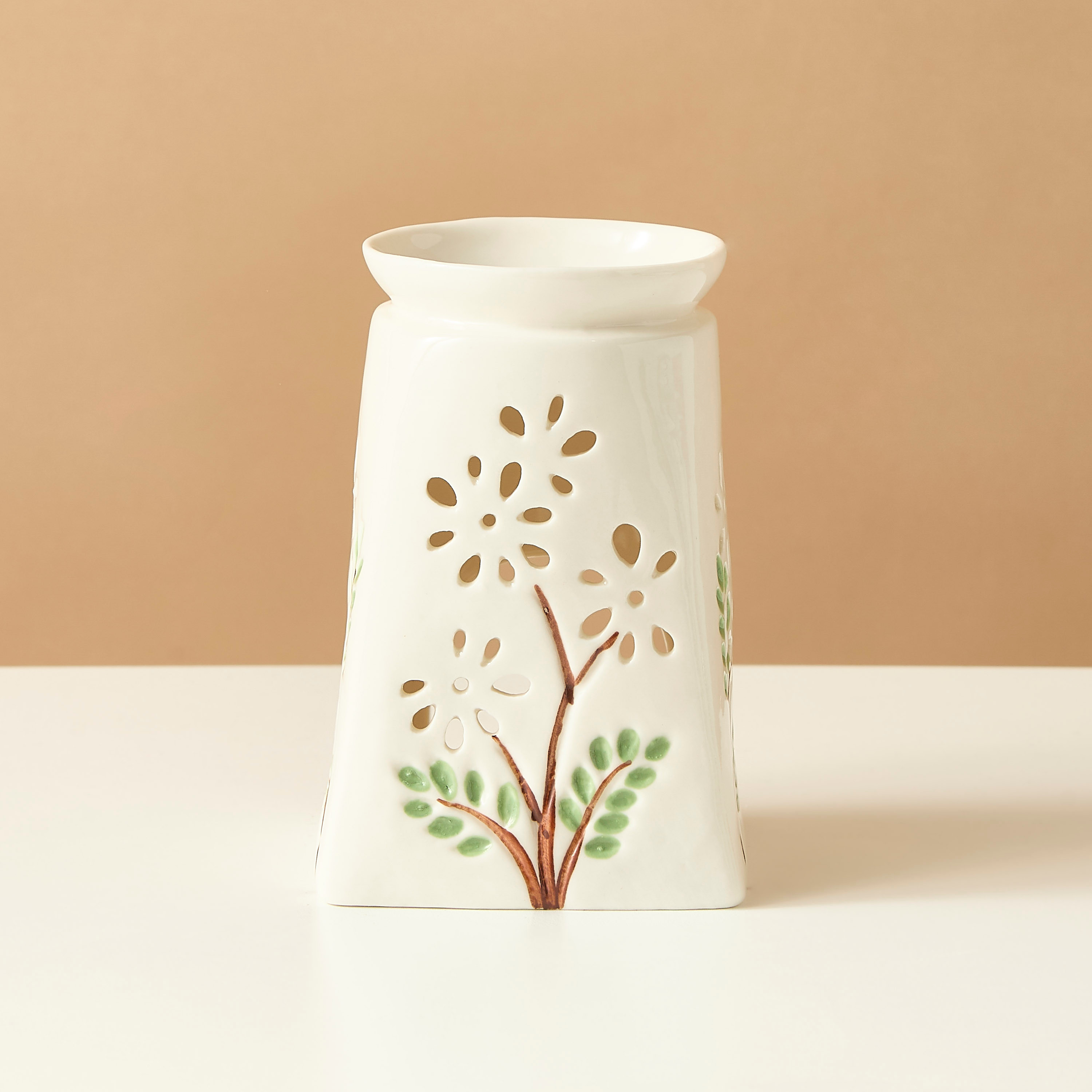 Trapeze Floral Print Ceramic Oil Burner - 9x9x13 cms-household-homefragrance-burners-image-3