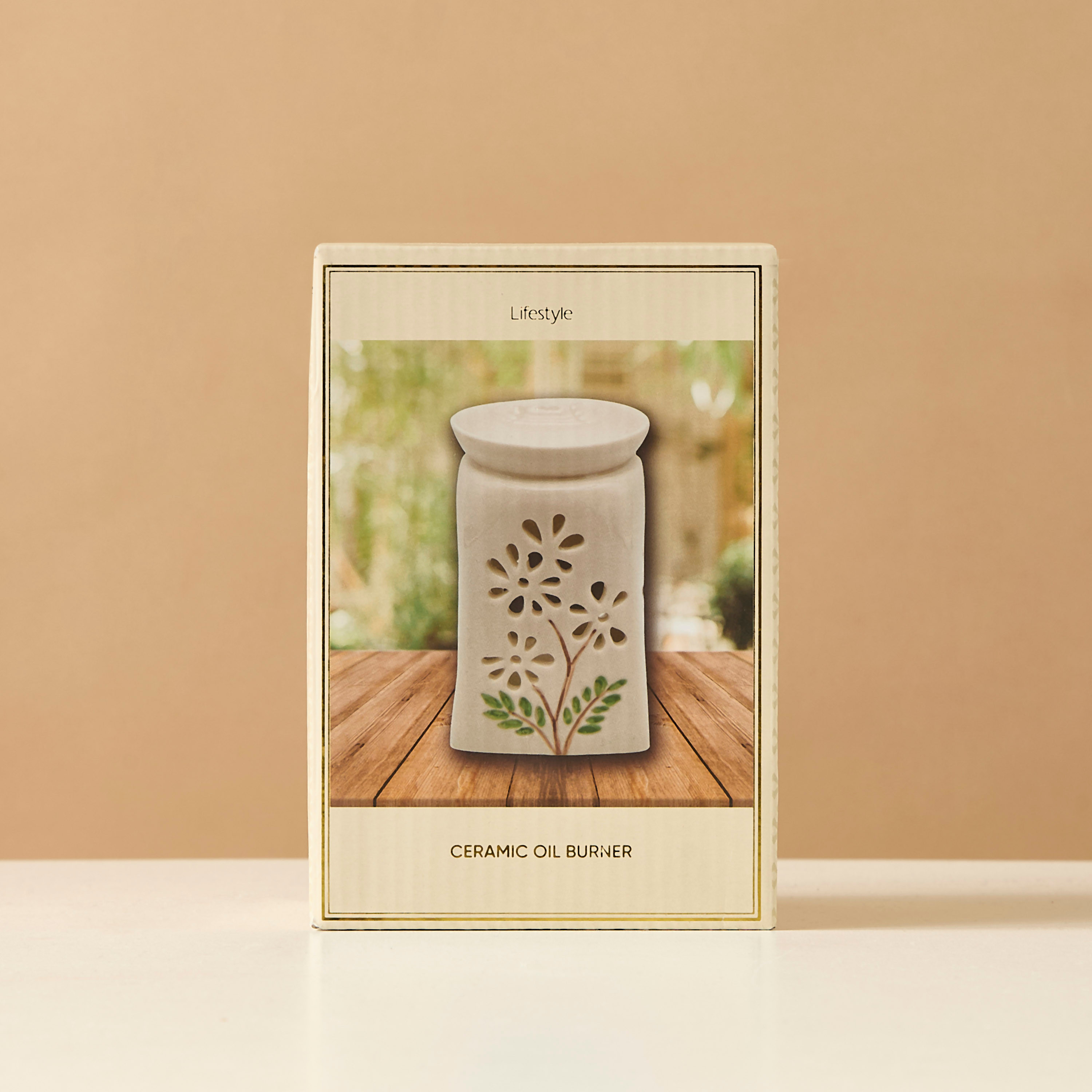 Trapeze Floral Print Ceramic Oil Burner - 9x9x13 cms-household-homefragrance-burners-image-7