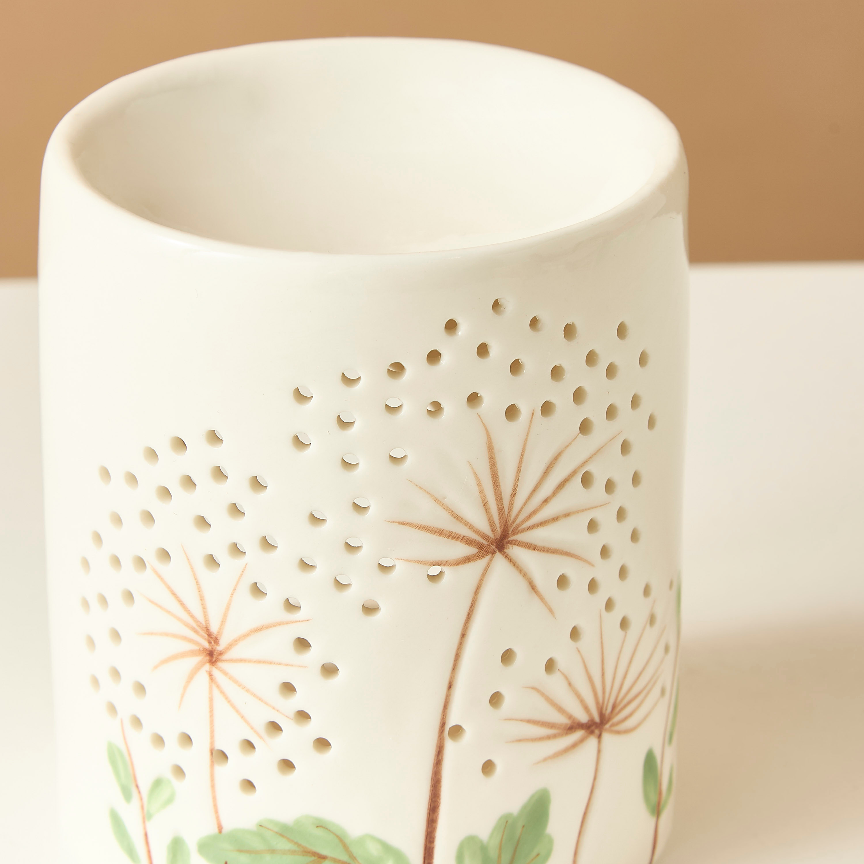 مبخرة زيت سيراميك أسطوانية بطبعات زهرية - 10x9x11 سم-household-homefragrance-burners-image-4