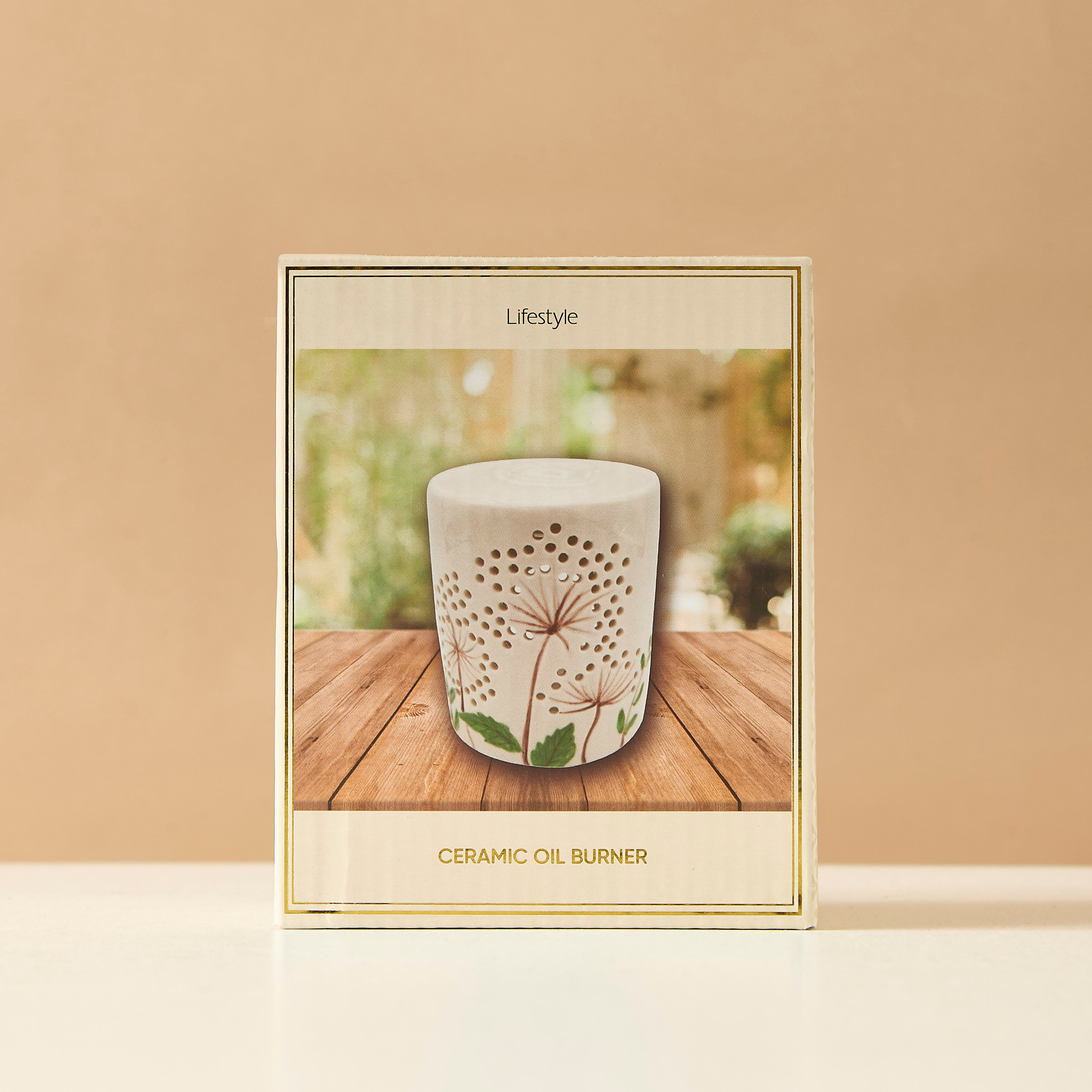 مبخرة زيت سيراميك أسطوانية بطبعات زهرية - 10x9x11 سم-household-homefragrance-burners-image-6