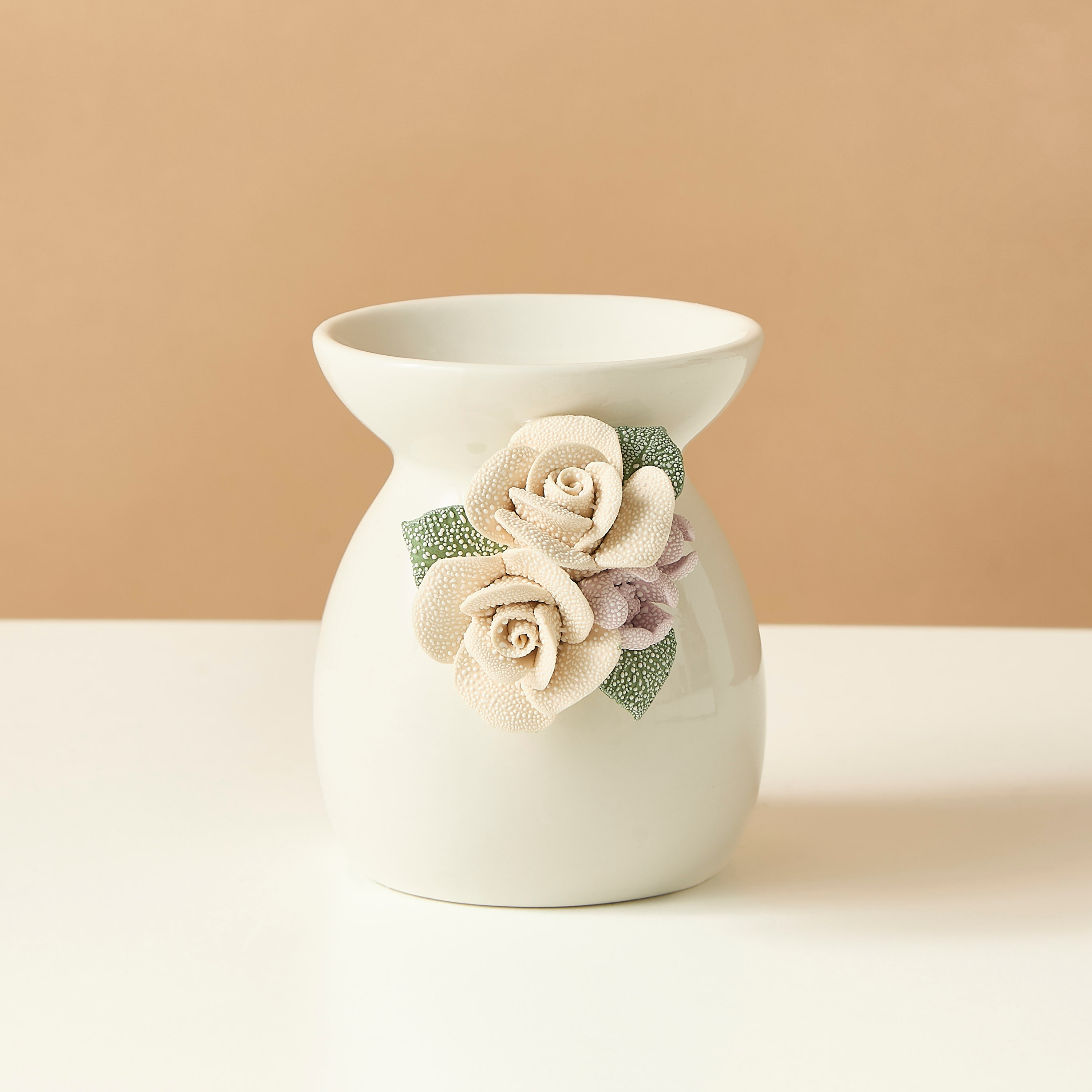 Floral Textured Ceramic Oil Burner - 9x7x9 cms-household-homefragrance-burners-image-3