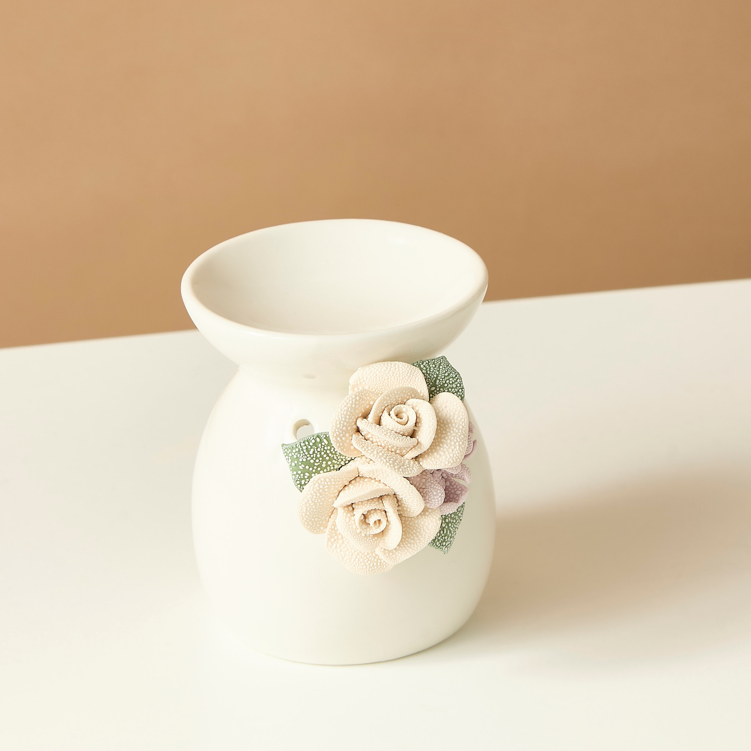 Floral Textured Ceramic Oil Burner - 9x7x9 cms-household-homefragrance-burners-image-4