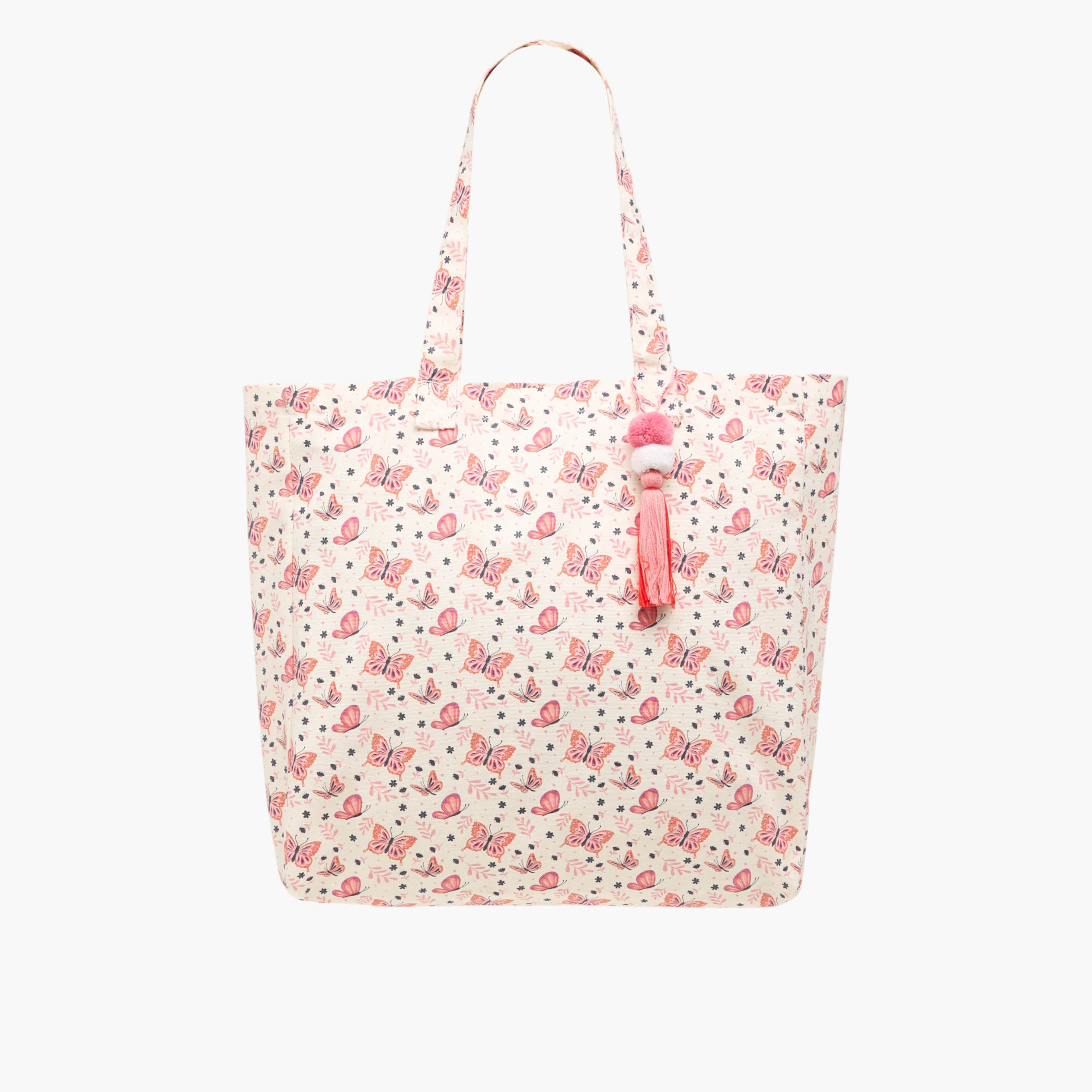 Butterfly Print Tote Bag with Double Handles and Tassel Detail-women-bagsandwallets-handbags-image-1