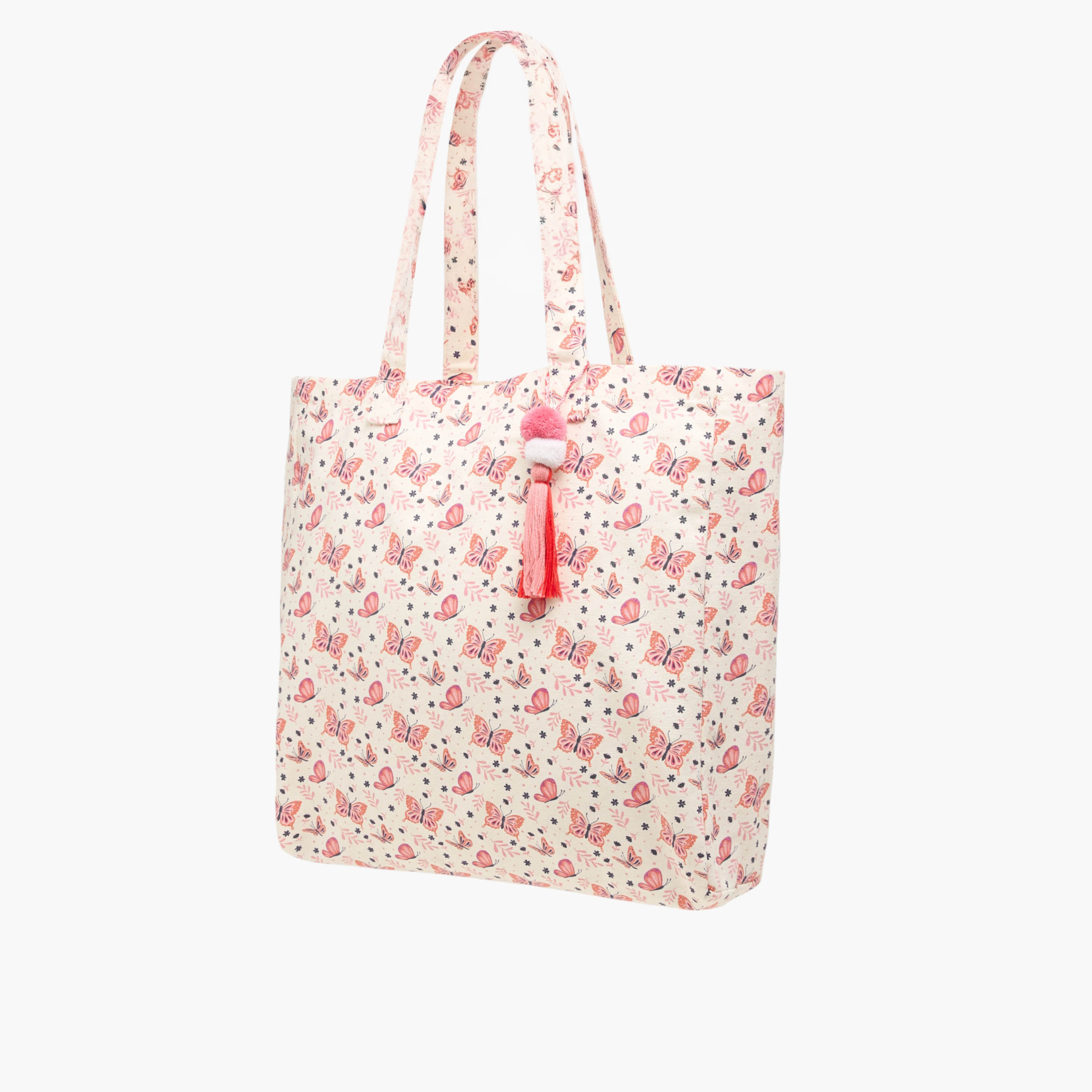 Butterfly Print Tote Bag with Double Handles and Tassel Detail-women-bagsandwallets-handbags-image-3