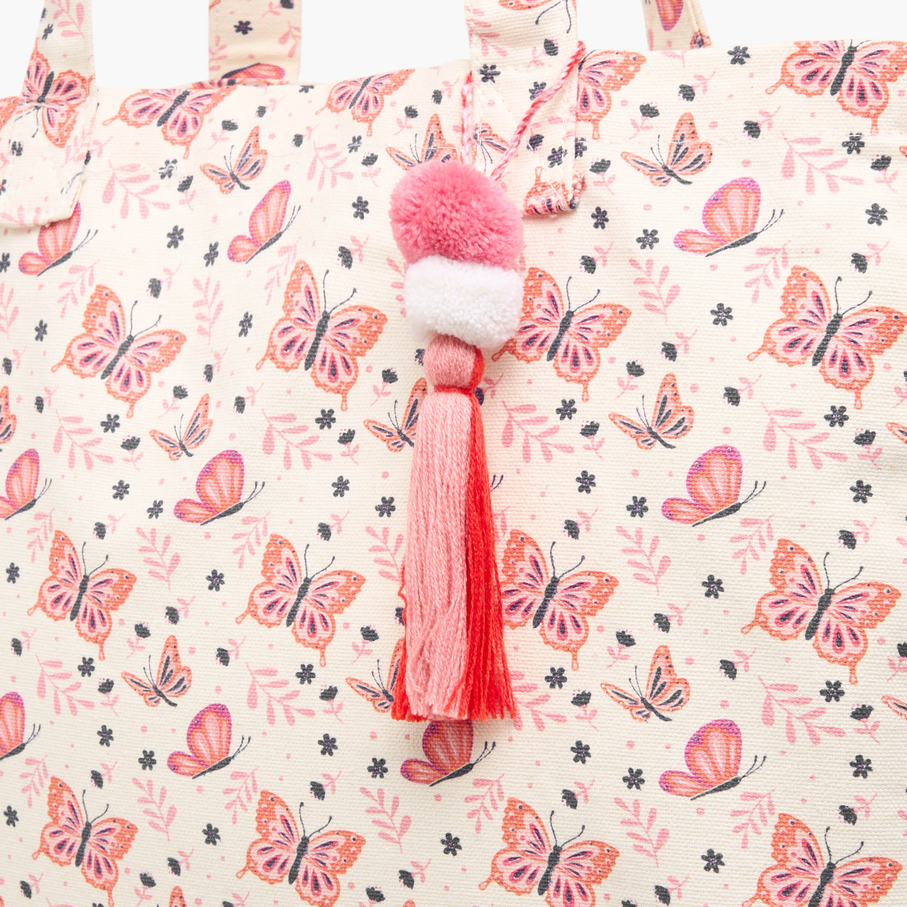 Butterfly Print Tote Bag with Double Handles and Tassel Detail-women-bagsandwallets-handbags-image-6