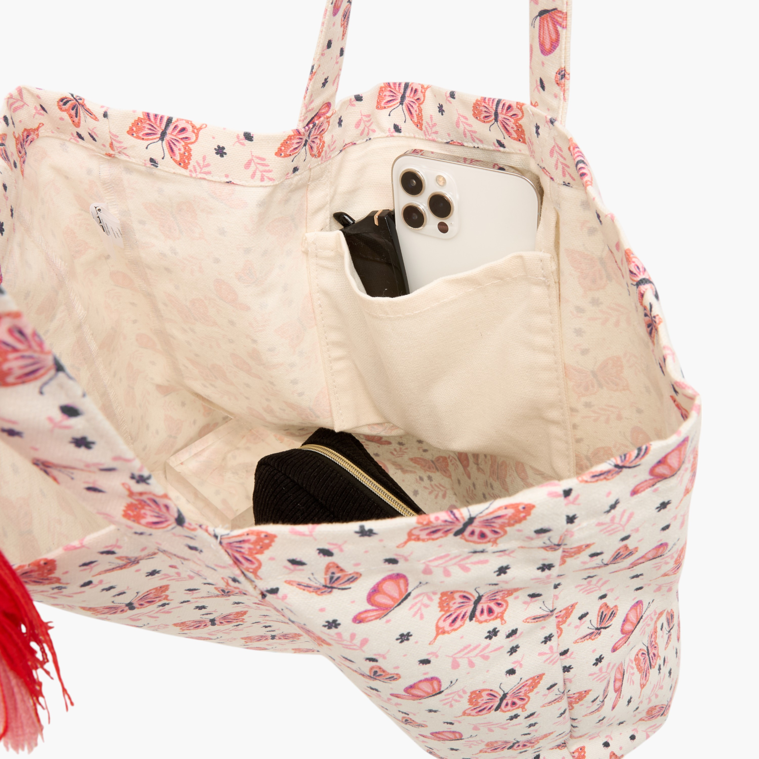 Butterfly Print Tote Bag with Double Handles and Tassel Detail-women-bagsandwallets-handbags-image-7