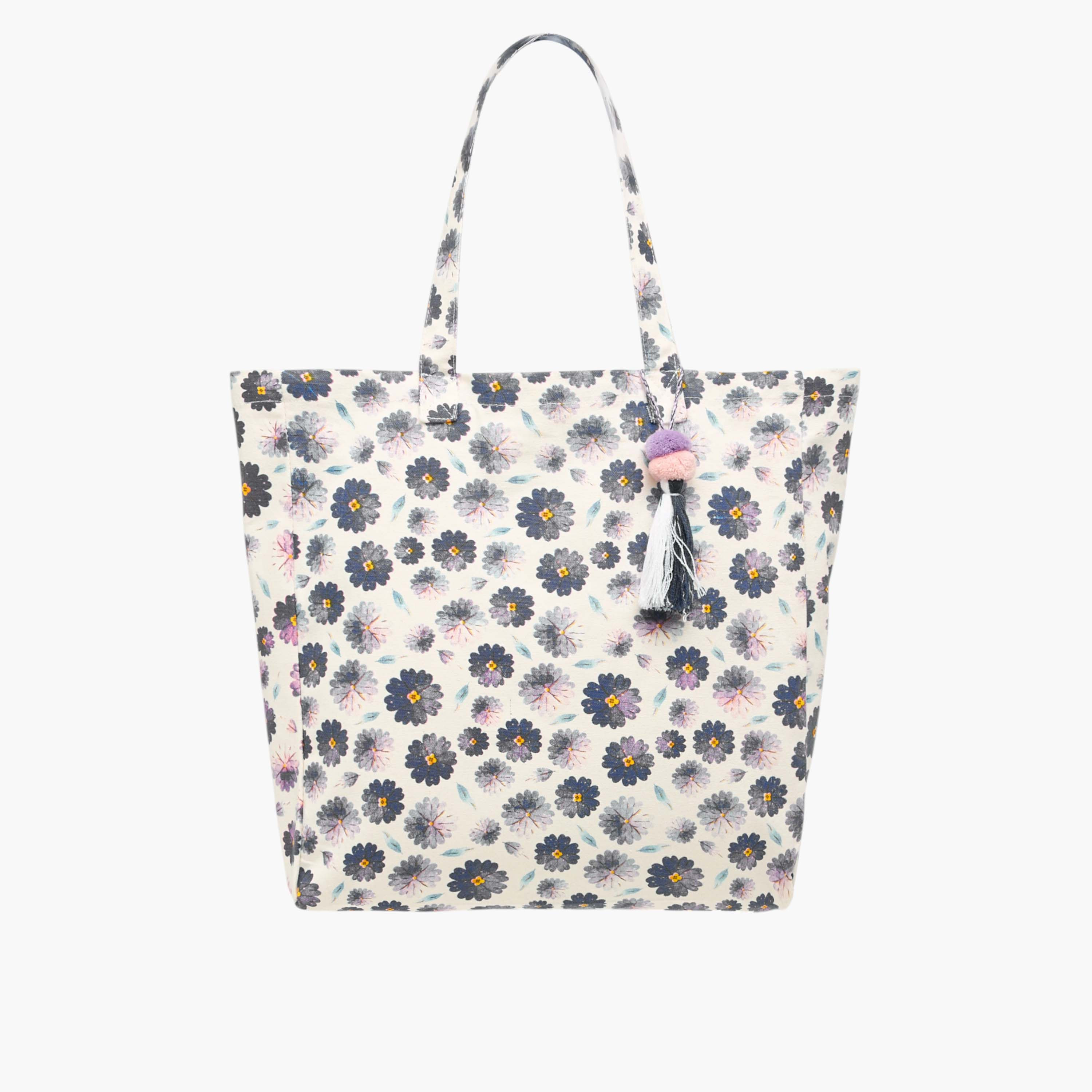 شنطة تسوق بمقابض مزدوجة وشُرّابات وطبعات زهرية-women-bagsandwallets-handbags-image-1