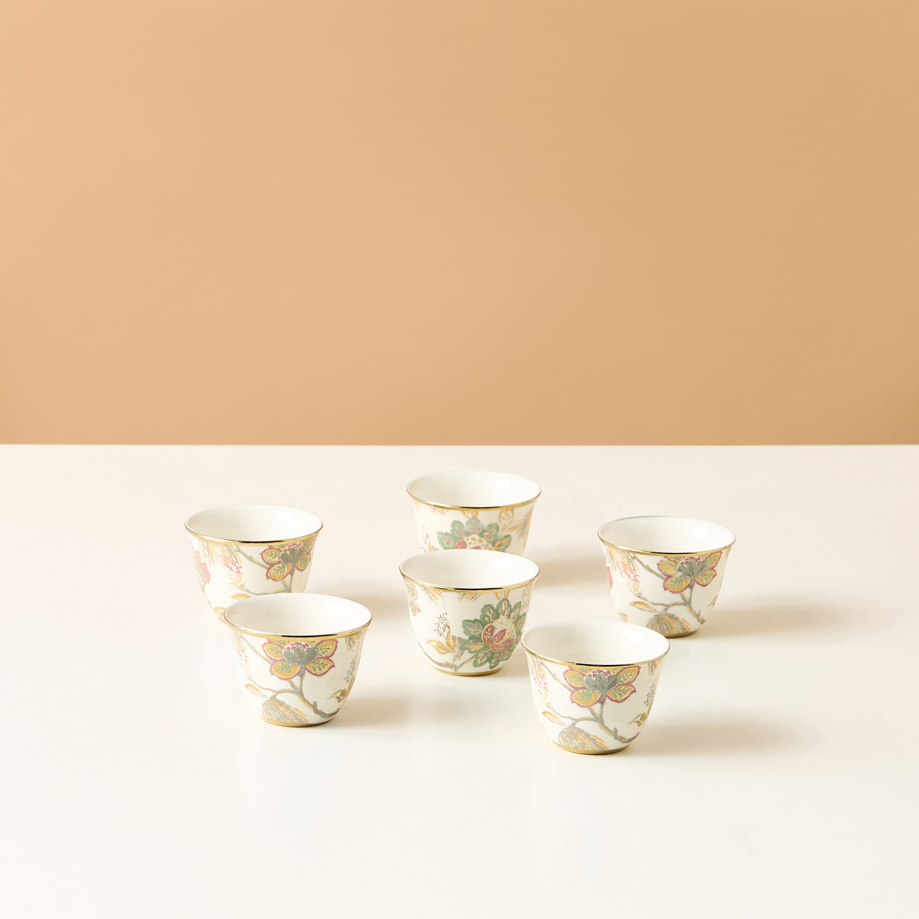 Floral Print Ceramic Kahwa Cup - Set of 6-household-dining-teaandcoffee-teaandcoffeesets-image-2